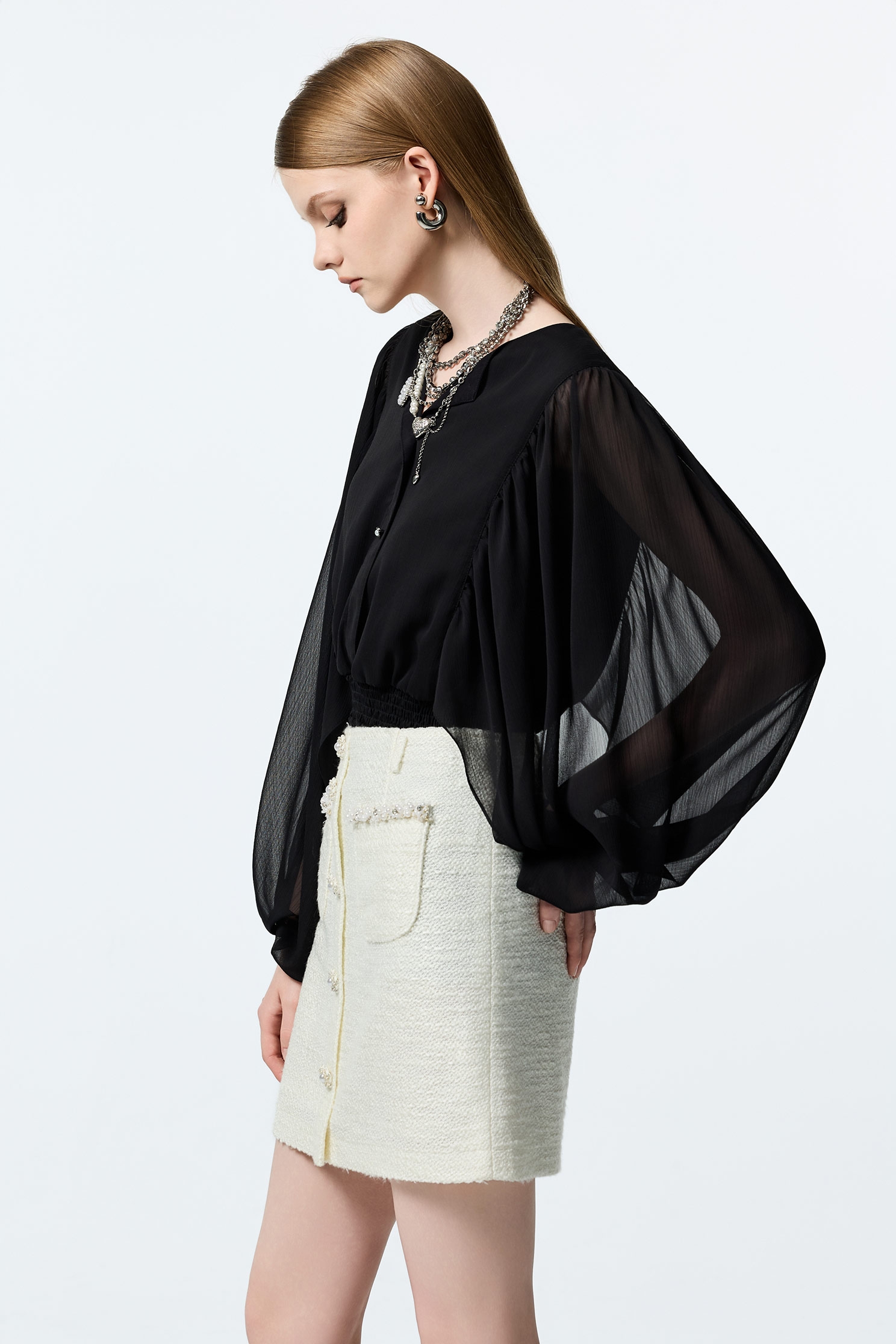 Elastic Waist Black Chiffon TopElastic Waist Black Chiffon Top,Tops,Season (AW) Look,Chiffon,black tops