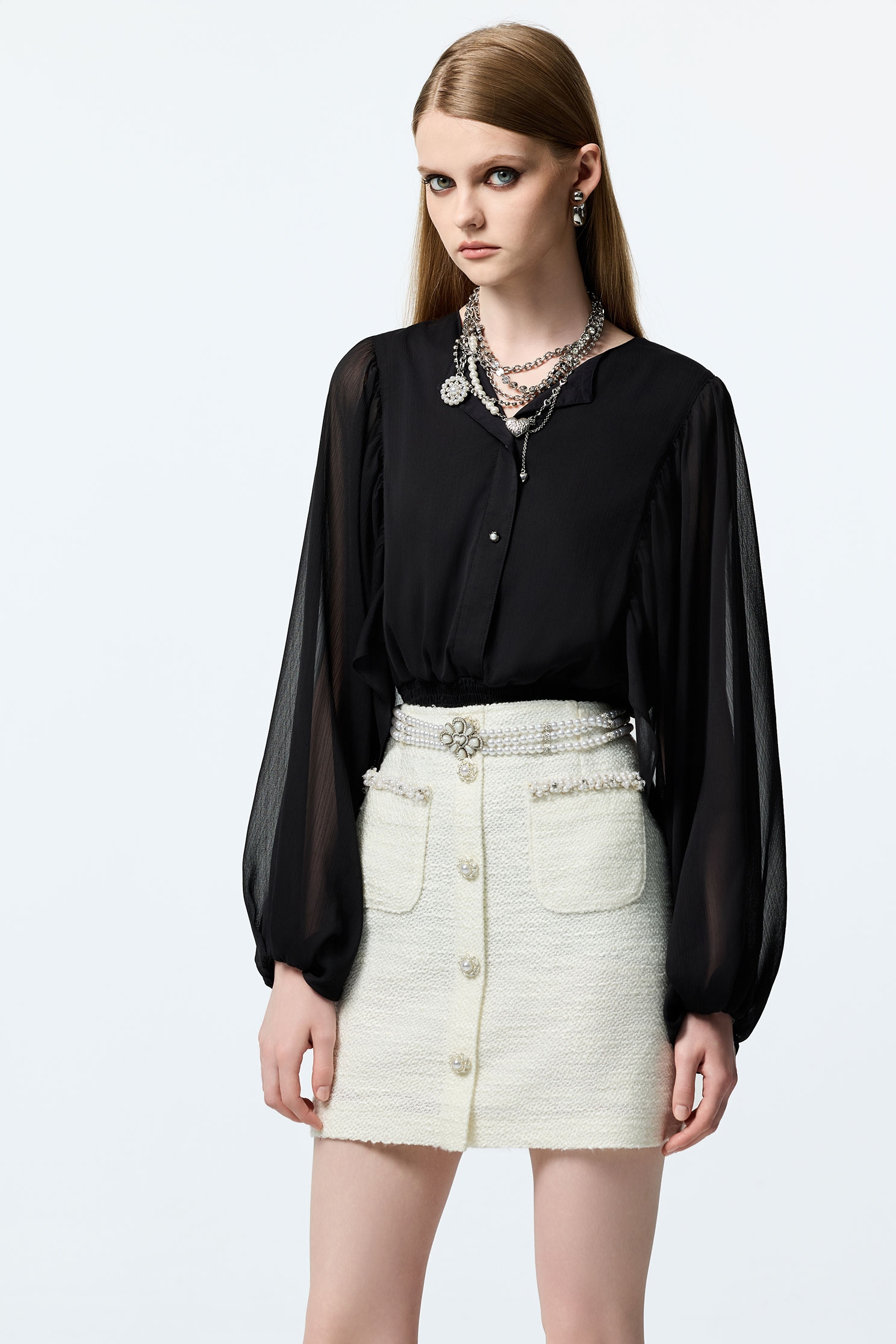 Elastic Waist Black Chiffon TopElastic Waist Black Chiffon Top,Tops,Season (AW) Look,Chiffon,black tops