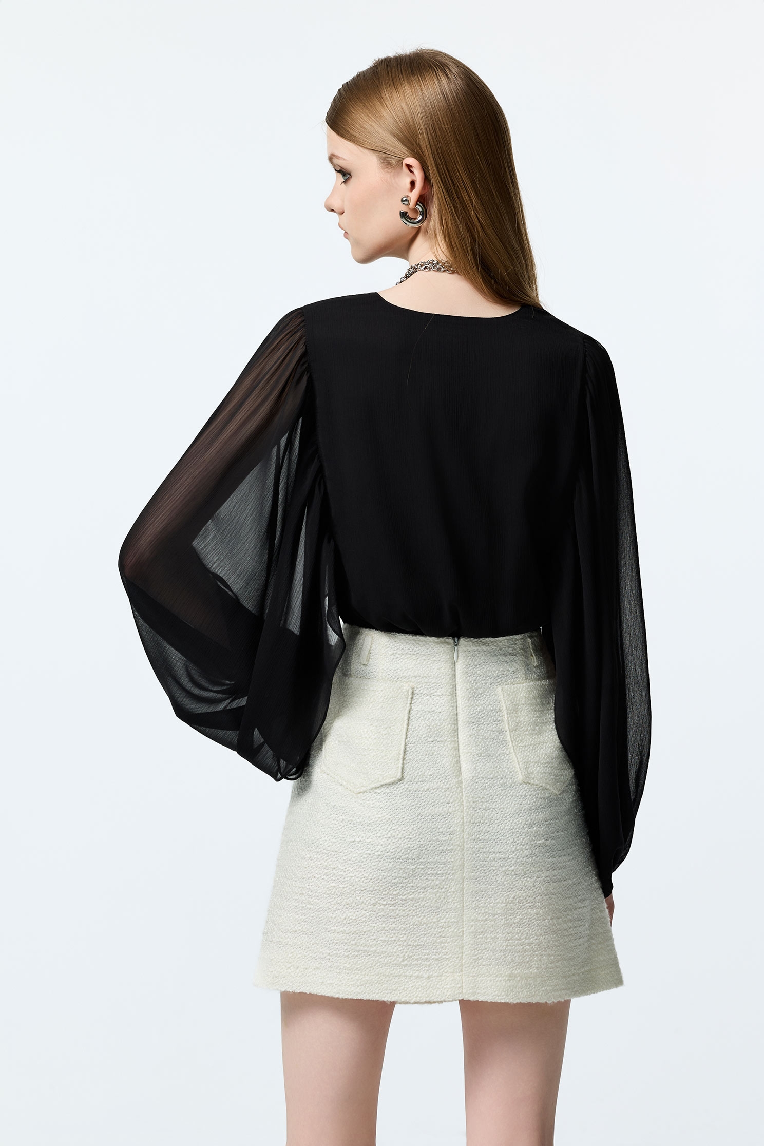 Elastic Waist Black Chiffon TopElastic Waist Black Chiffon Top,Tops,Season (AW) Look,Chiffon,black tops