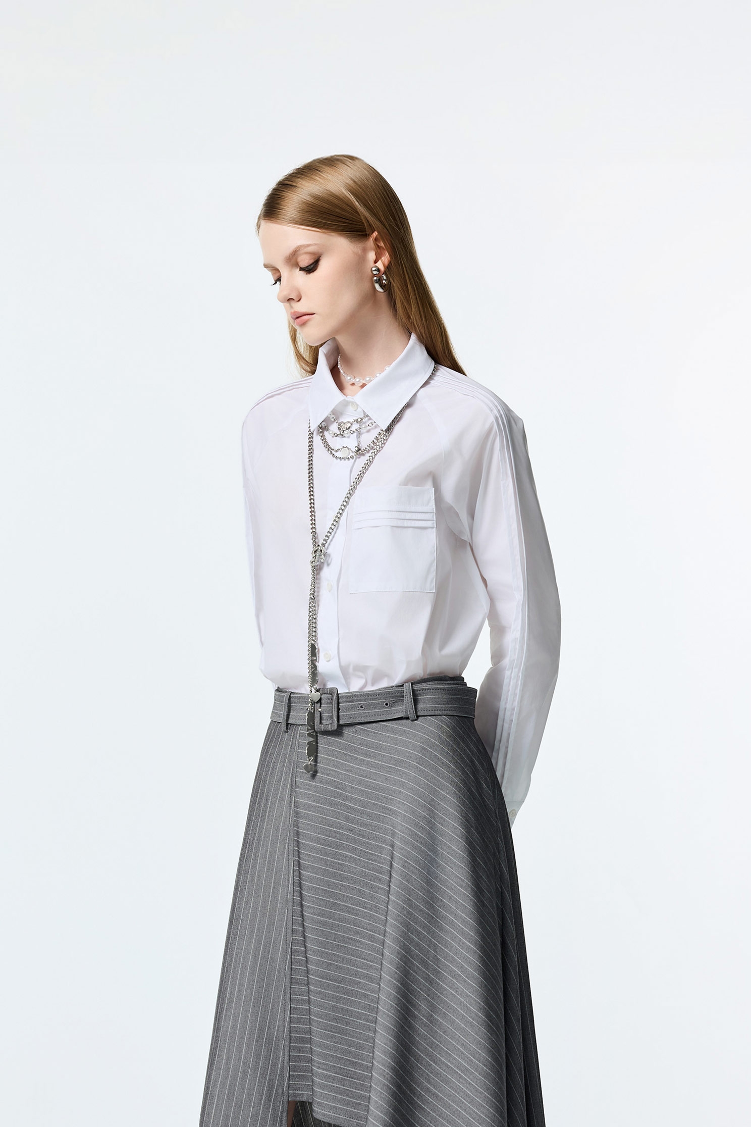 Stitching Detail Button Front BlouseStitching Detail Button Front Blouse,Tops,White tops,Season (AW) Look,Blouses