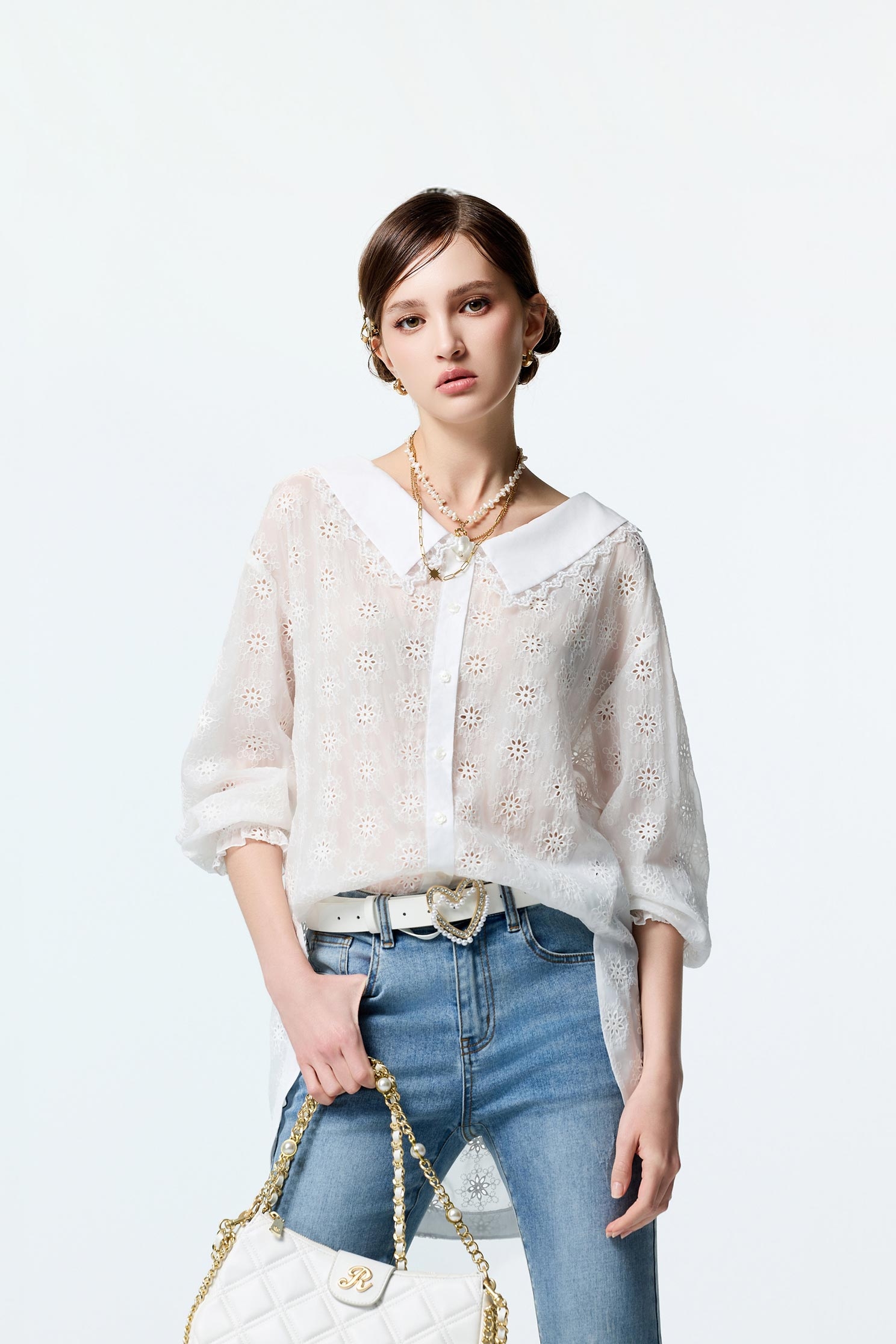 Embroidered Floral Detail Long Sleeve TopEmbroidered Floral Detail Long Sleeve Top,Tops,Embroidered,White tops,Season (AW) Look
