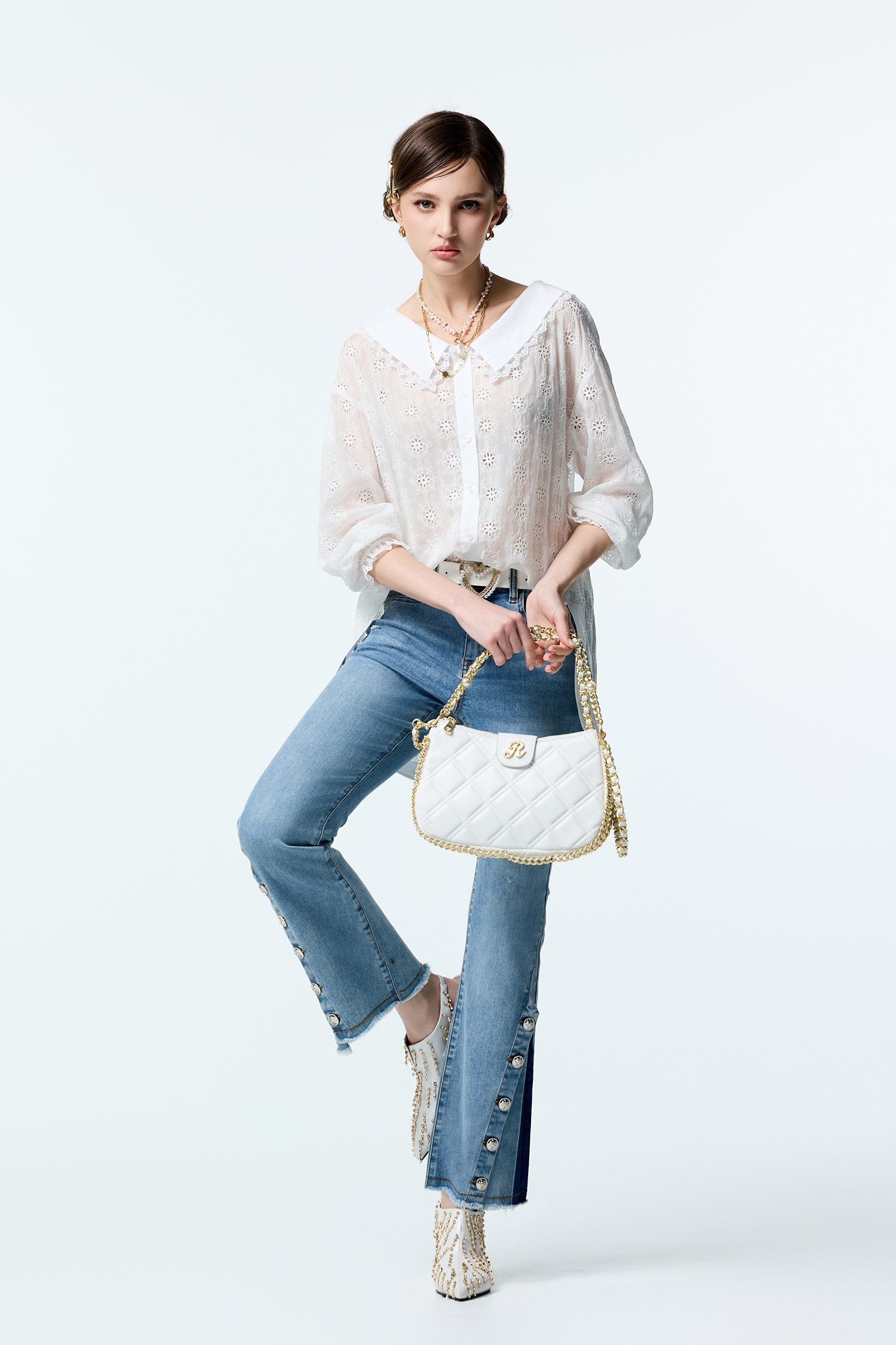 Embroidered Floral Detail Long Sleeve TopEmbroidered Floral Detail Long Sleeve Top,Tops,Embroidered,White tops,Season (AW) Look