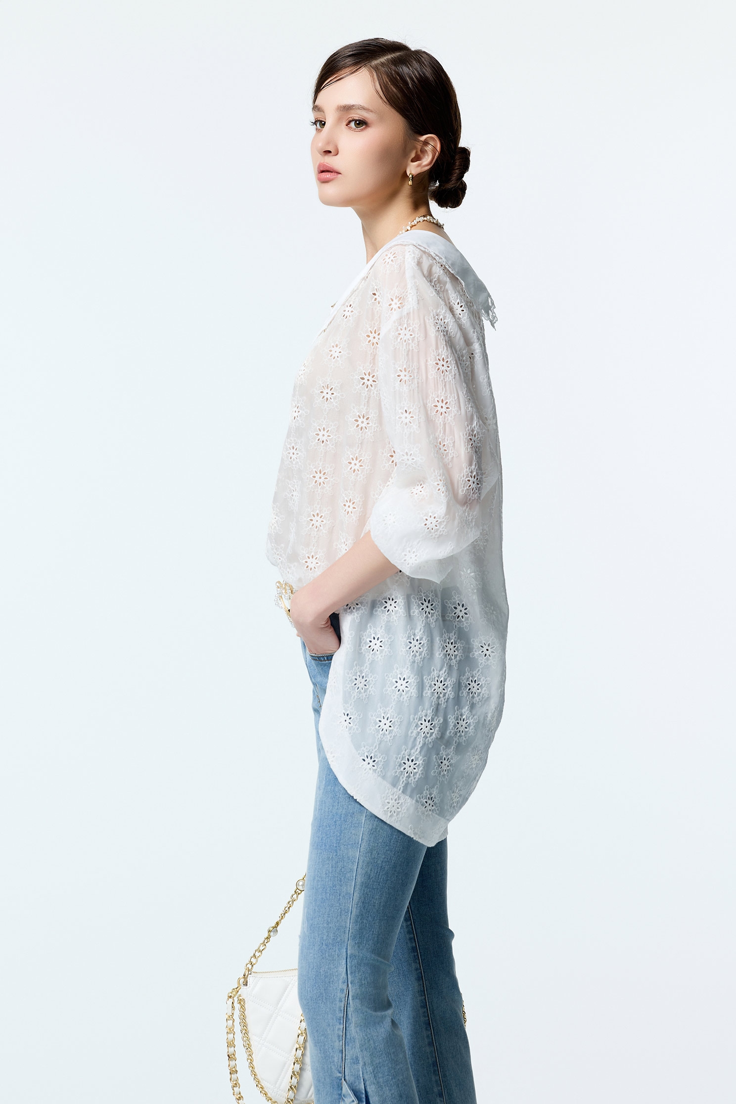 Embroidered Floral Detail Long Sleeve TopEmbroidered Floral Detail Long Sleeve Top,Tops,Embroidered,White tops,Season (AW) Look