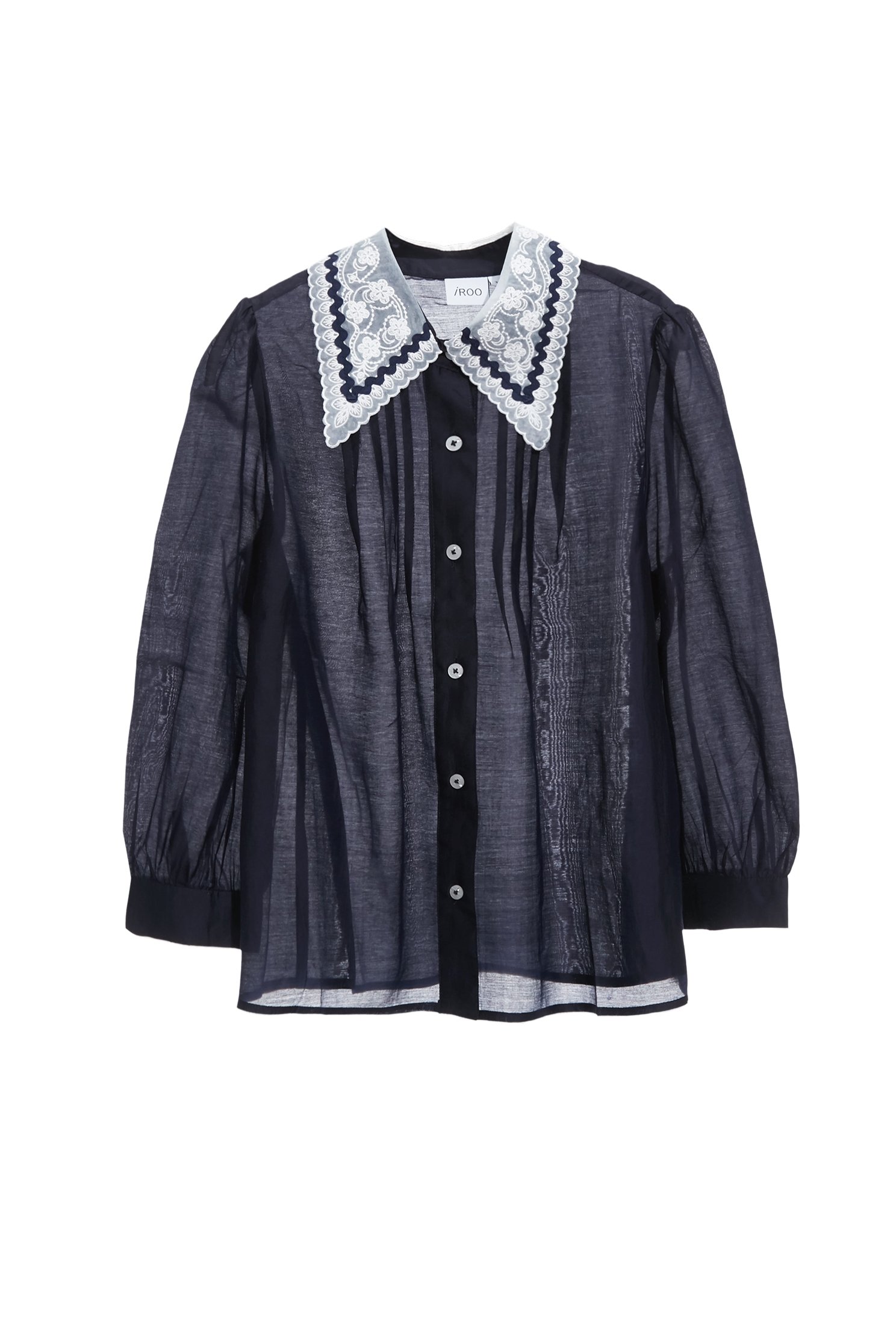 Navy Blouse With Contrast Lace Collar DetailNavy Blouse With Contrast Lace Collar Detail,Tops,Embroidered,Season (AW) Look,Blouses