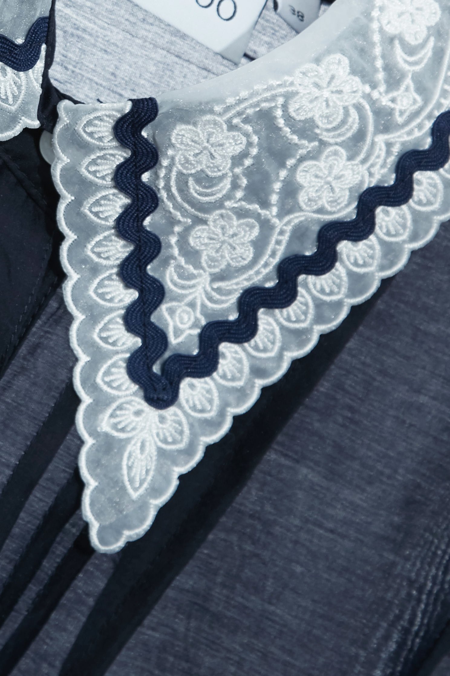 Navy Blouse With Contrast Lace Collar DetailNavy Blouse With Contrast Lace Collar Detail,Tops,Embroidered,Season (AW) Look,Blouses