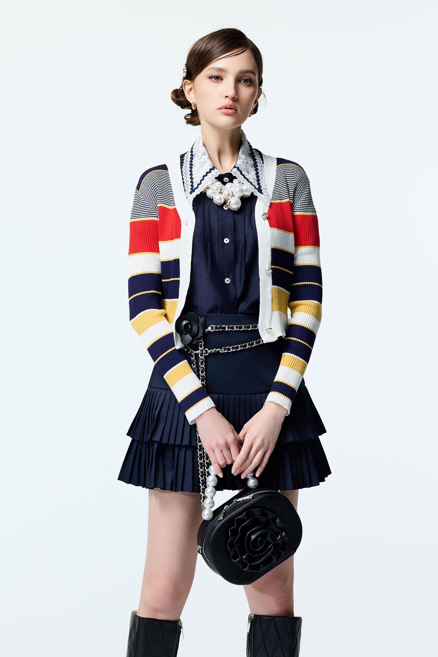 Navy Blouse With Contrast Lace Collar DetailNavy Blouse With Contrast Lace Collar Detail,Tops,Embroidered,Season (AW) Look,Blouses