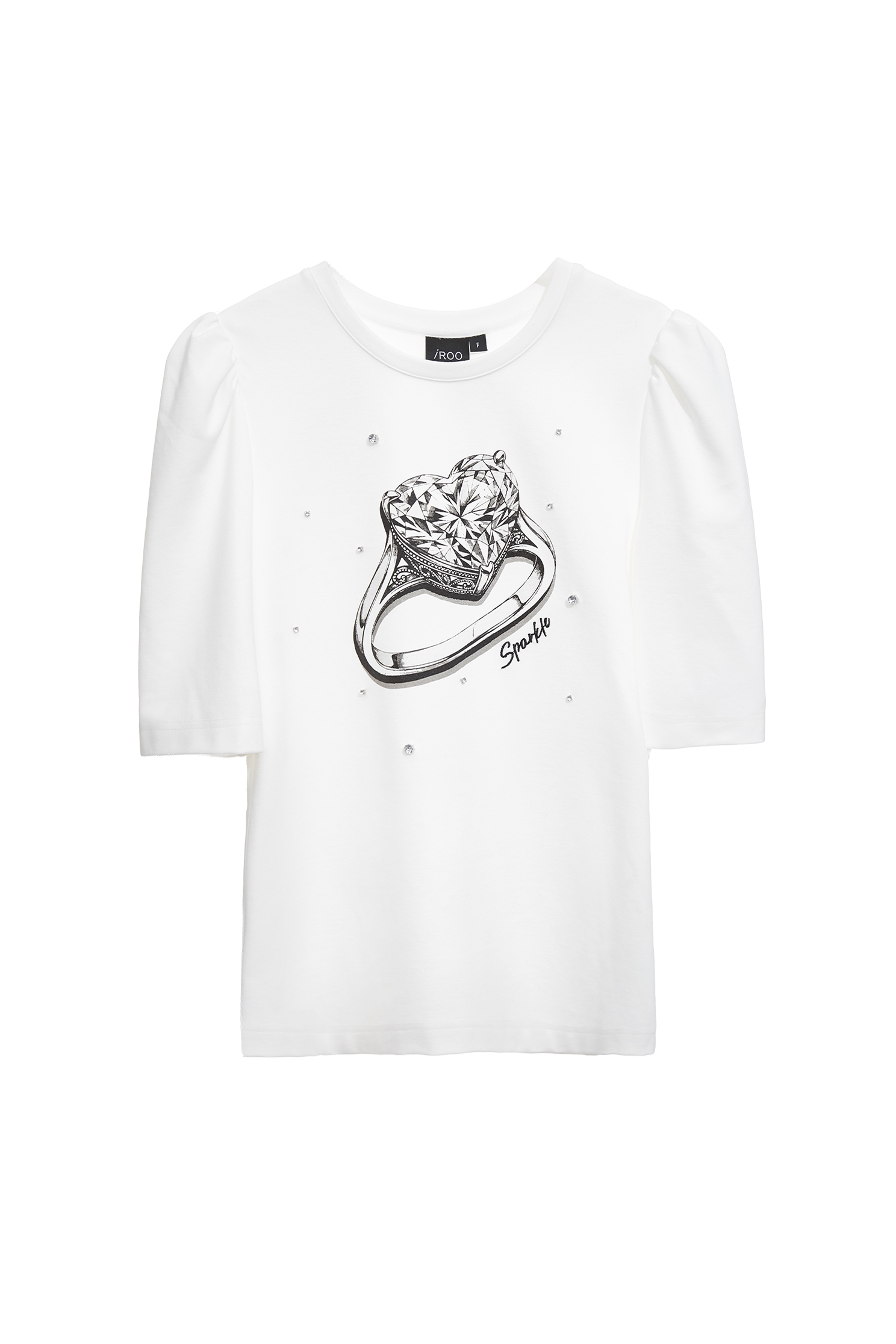 Diamond Ring Graphic Puff Sleeve TeeDiamond Ring Graphic Puff Sleeve Tee,Tops,White tops,Season (AW) Look