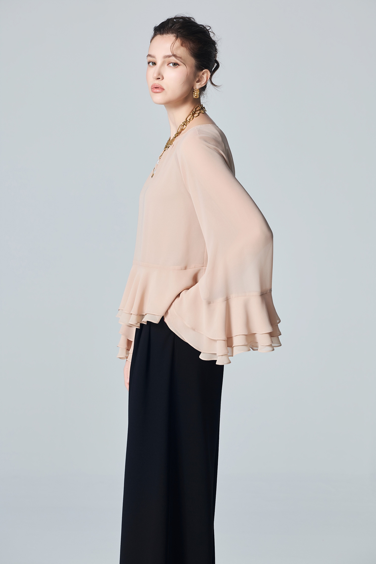 Soft Ruffle Layered Chiffon TopSoft Ruffle Layered Chiffon Top,Tops,Under shirts,Season (AW) Look,Chiffon