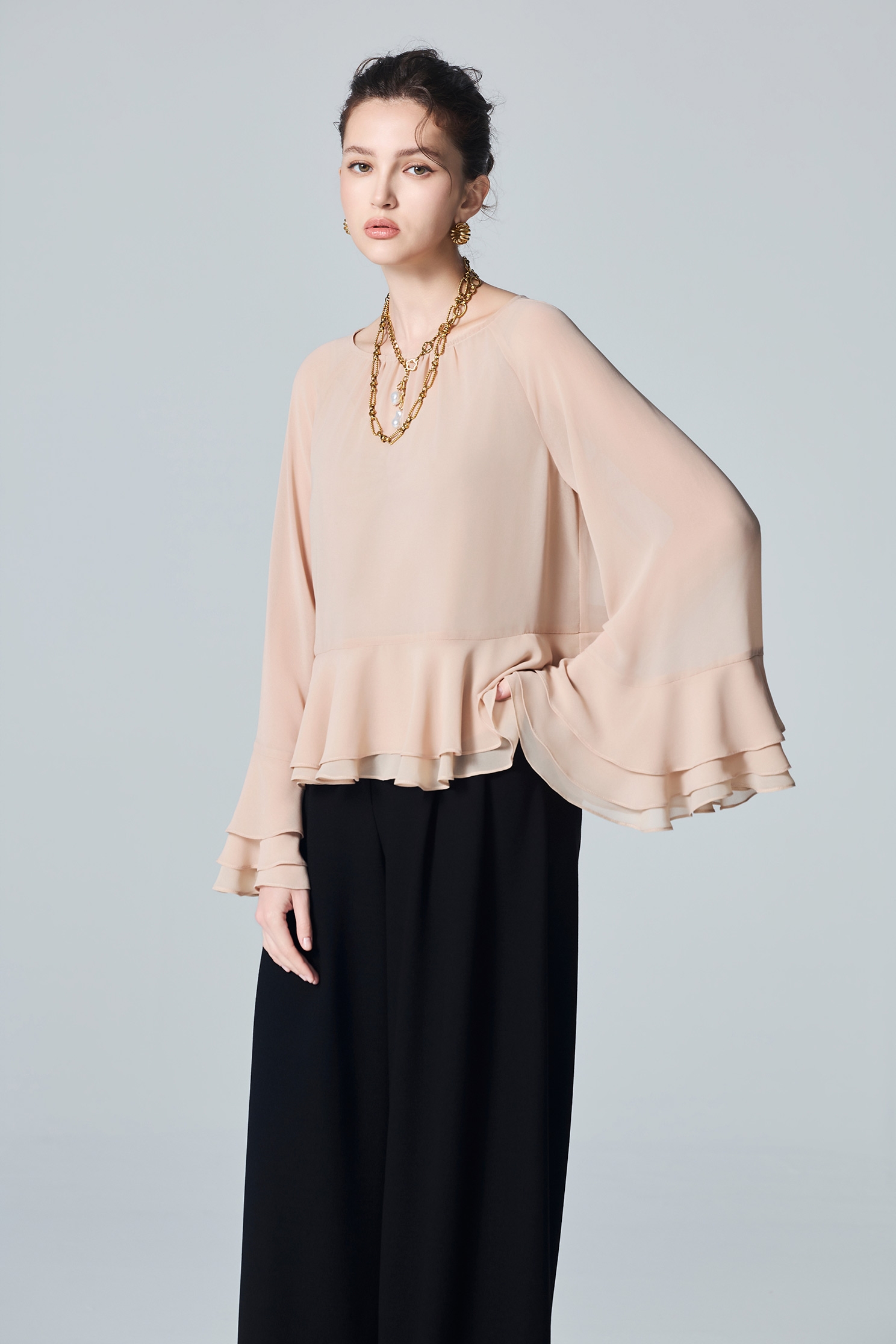 Soft Ruffle Layered Chiffon TopSoft Ruffle Layered Chiffon Top,Tops,Under shirts,Season (AW) Look,Chiffon