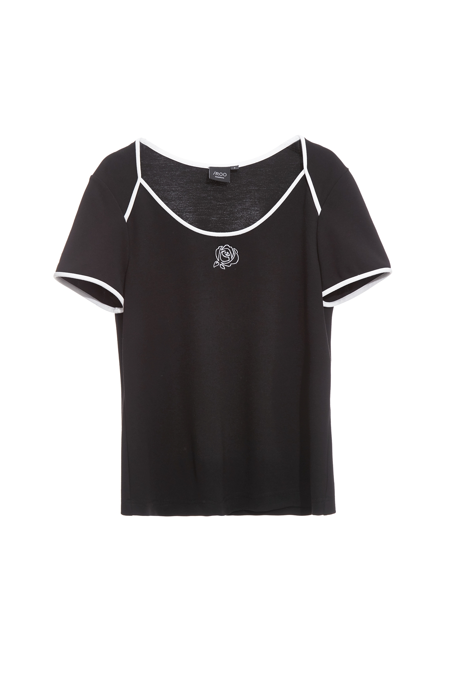 Embroidery Rose Motif Short Sleeve TeeEmbroidery Rose Motif Short Sleeve Tee,Tops,Embroidered,Season (AW) Look,black tops