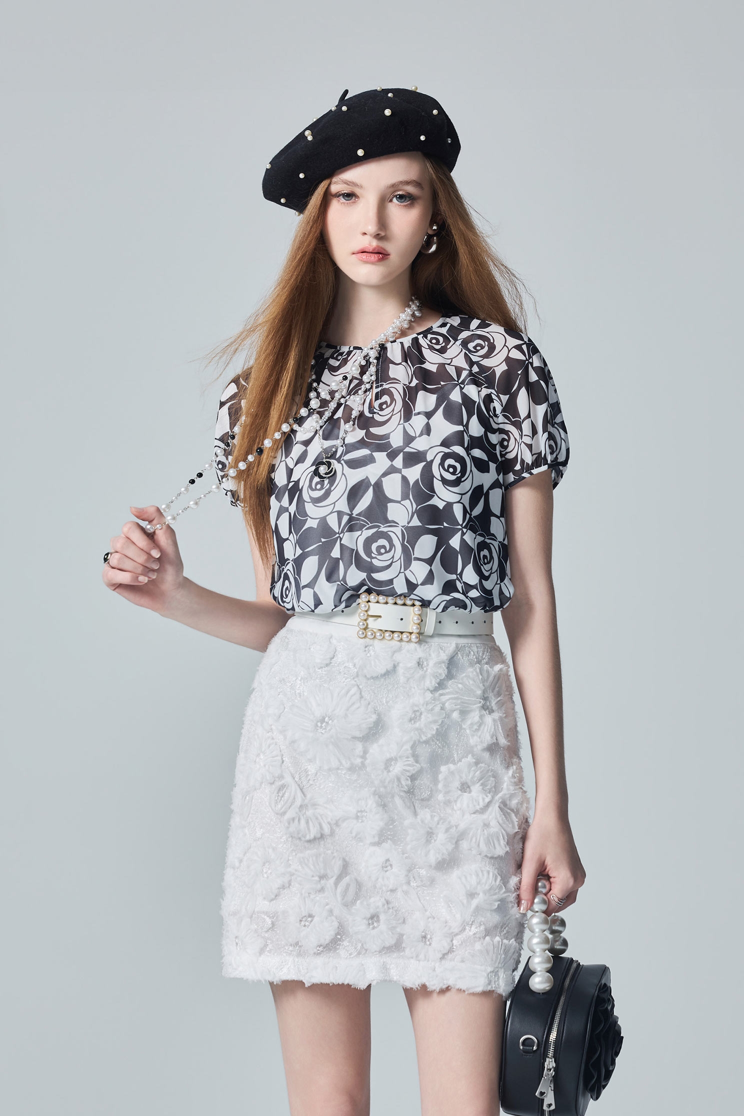 Rose Print Short Sleeve TopRose Print Short Sleeve Top,Tops,Under shirts,Season (AW) Look,Chiffon