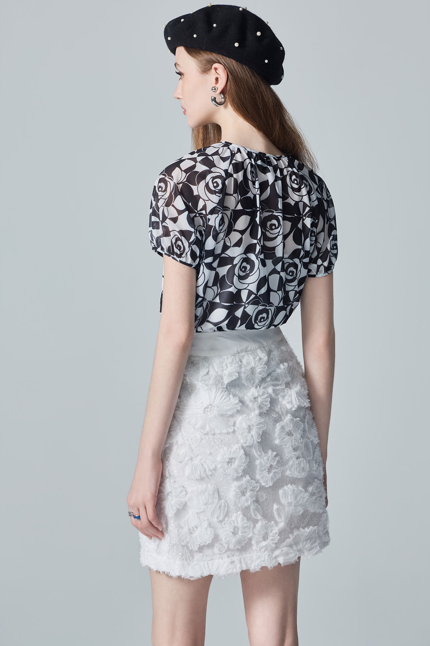 Rose Print Short Sleeve TopRose Print Short Sleeve Top,Tops,Under shirts,Season (AW) Look,Chiffon