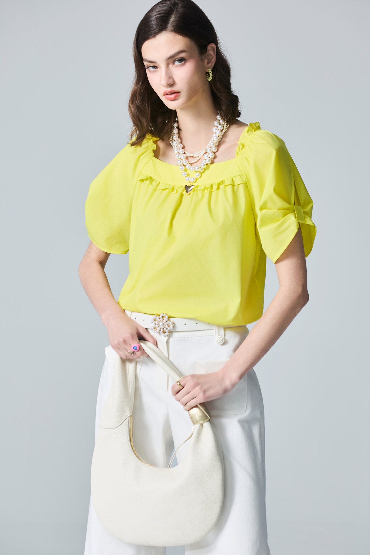 Bow Styling Sleeve Ruffle Trim TopBow Styling Sleeve Ruffle Trim Top,Tops,Season (AW) Look