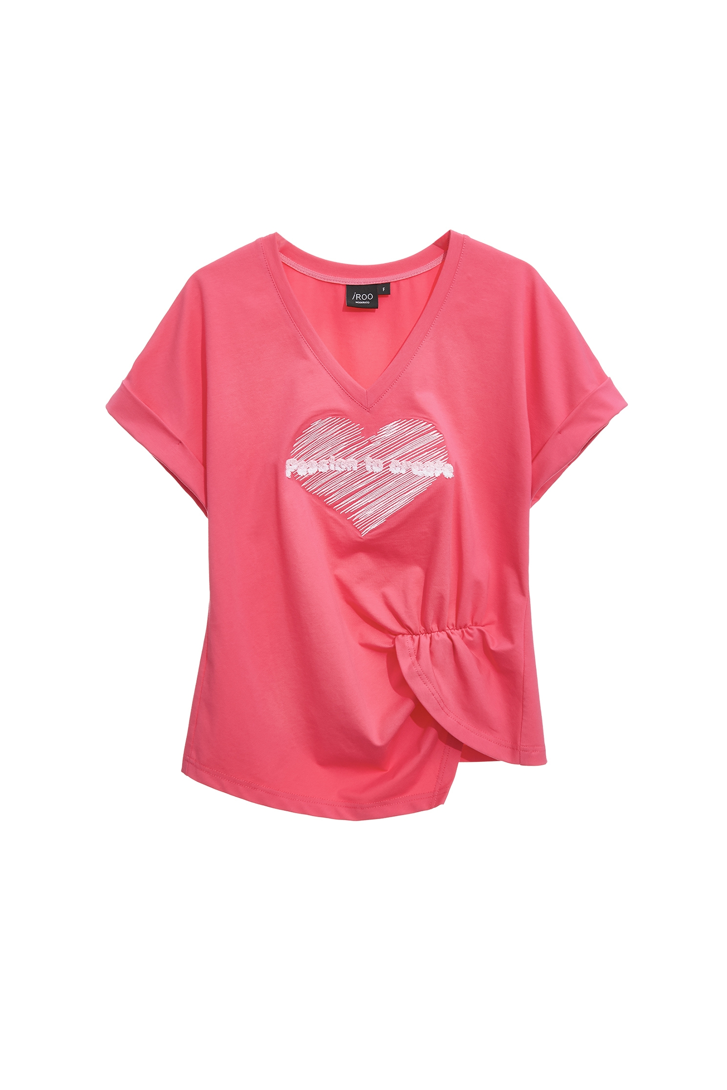 Heart Motif Asymmetric Hem TeeHeart Motif Asymmetric Hem Tee,Tops,Embroidered,Season (AW) Look,Cotton