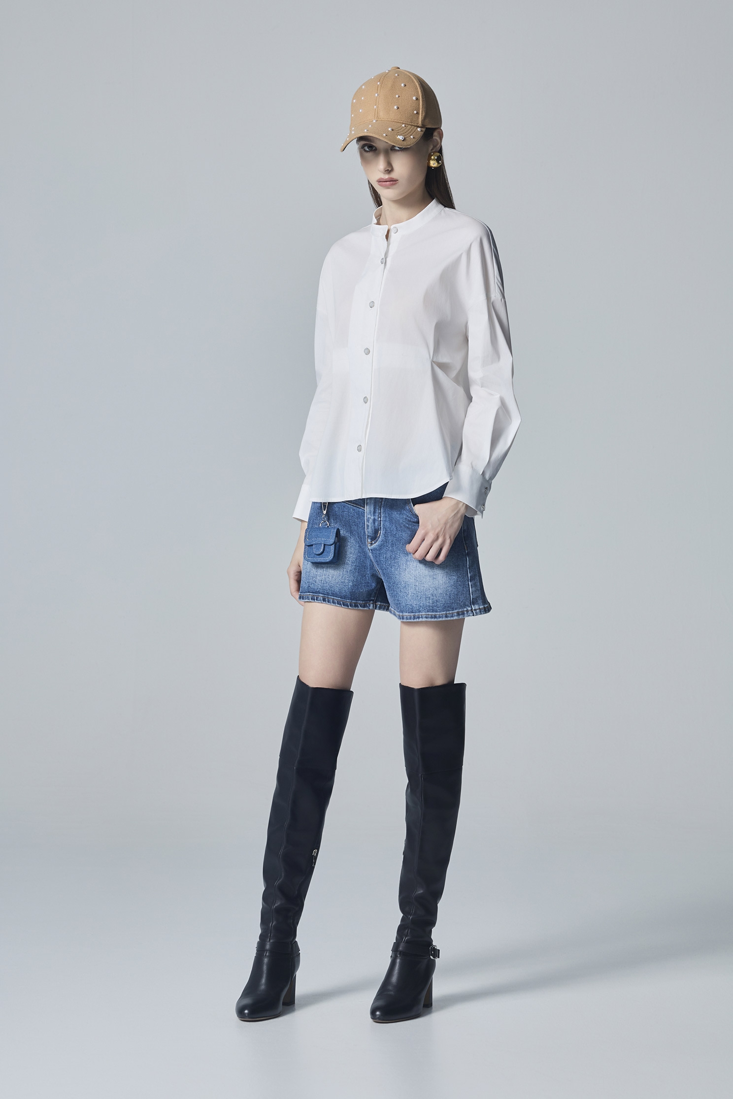 Stand Collar Button Front BlouseStand Collar Button Front Blouse,Tops,Embroidered,White tops,Season (AW) Look,Blouses