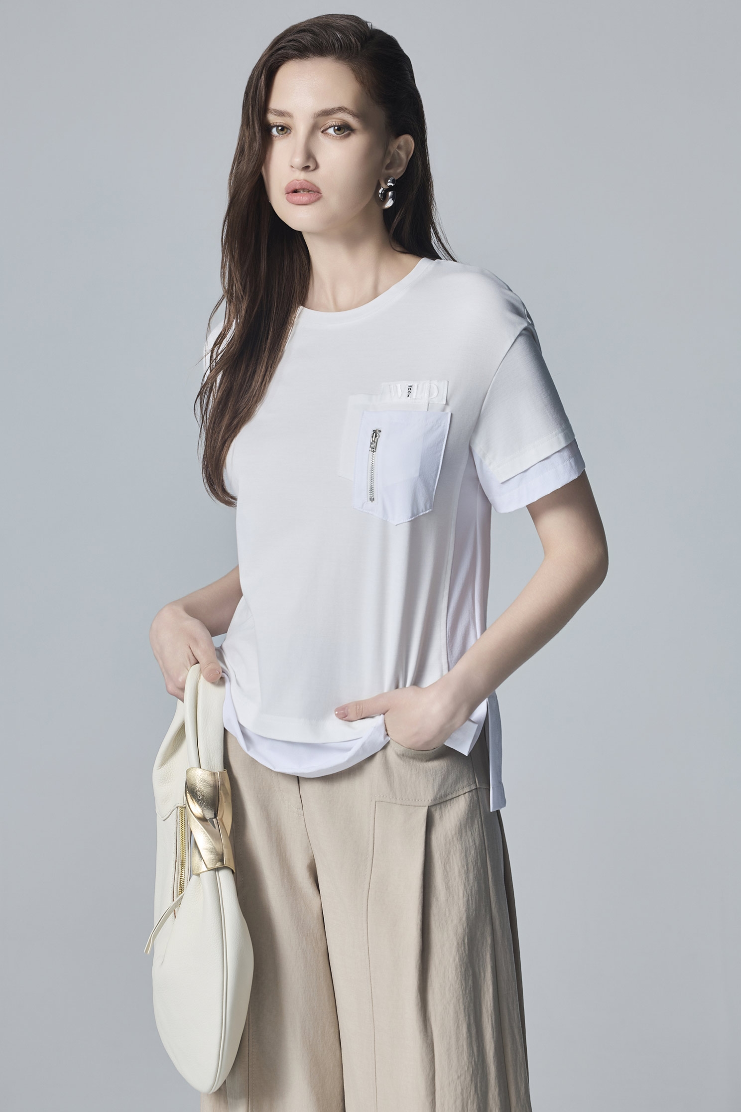 Double Pocket Short Sleeve TeeDouble Pocket Short Sleeve Tee,Tops,Embroidered,White tops,Season (AW) Look,Knitted