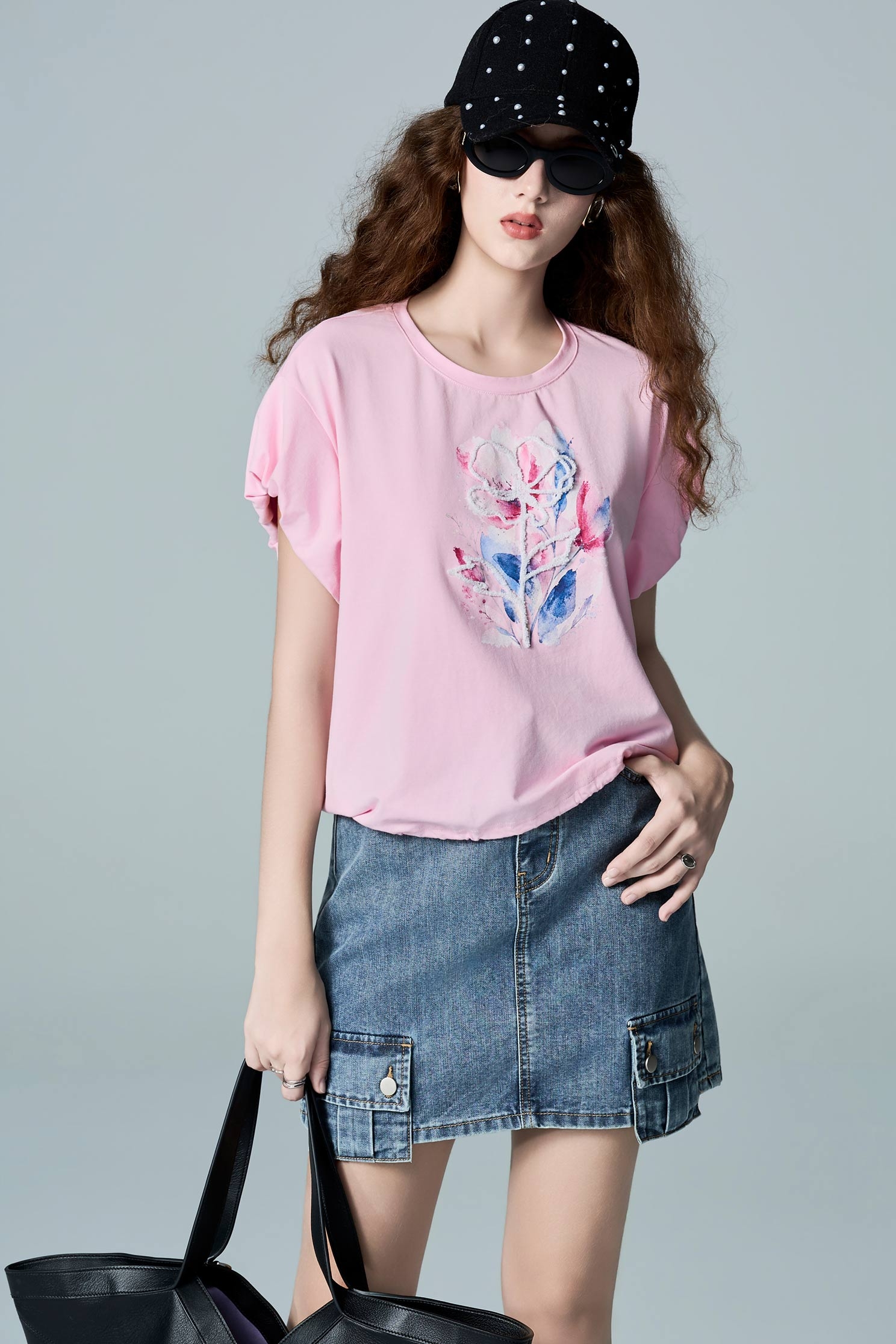 Floral Graphic Puff Sleeve TeeFloral Graphic Puff Sleeve Tee,Tops,Season (AW) Look,Embroidered