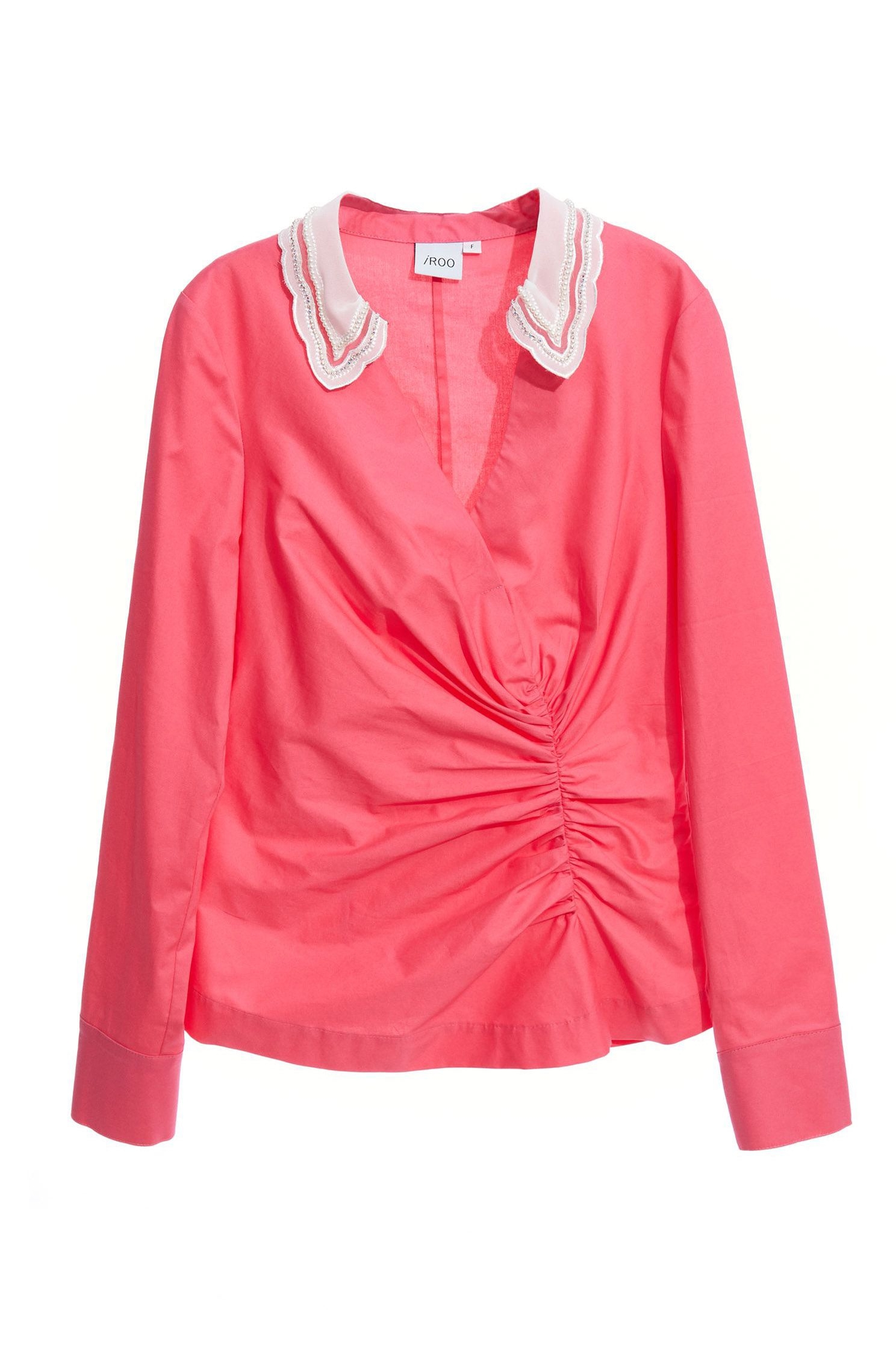 Front Gather Detail V-neck BlouseCreased effect V-neck top,V-Neck T shirts,Tops,Season (AW) Look,Pink