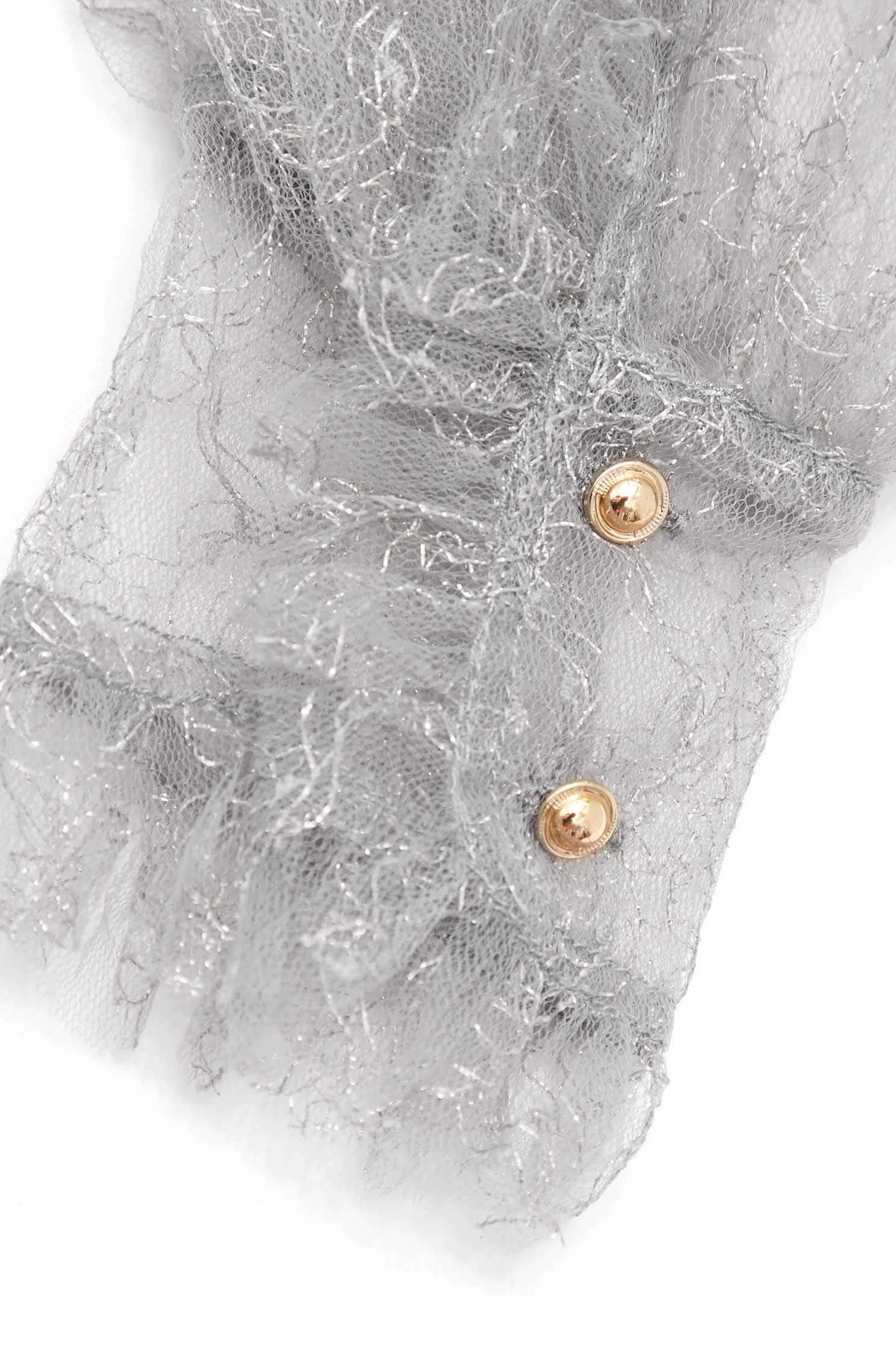 Grey Ribbon Bow Collar Lace TopLight retro metallic gold tulle top,Tops,Under shirts,Embroidered,Party Looks,Season (AW) Look,Valentine,Mesh fabric,Lace tops