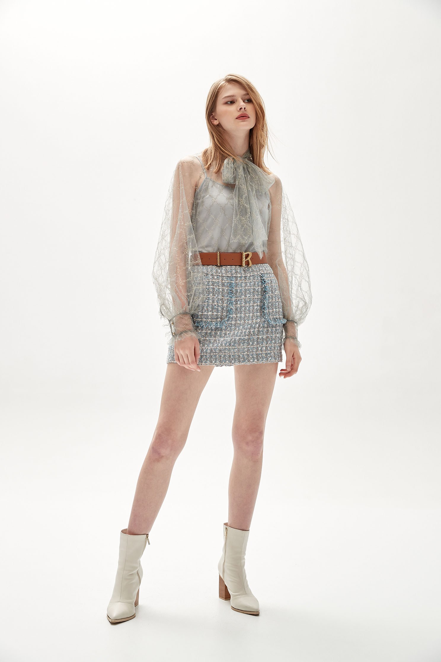 Grey Ribbon Bow Collar Lace TopLight retro metallic gold tulle top,Tops,Under shirts,Embroidered,Party Looks,Season (AW) Look,Valentine,Mesh fabric,Lace tops