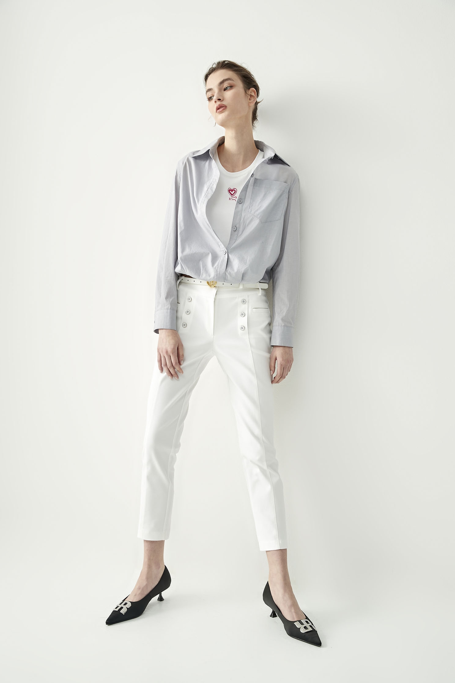 Two Piece Grey Button Front BlouseLayered-look shirt,T-shirts,Office Looks,Tops,Embroidered,Season (SS) Look,simple outfits,Blouses,upperclass