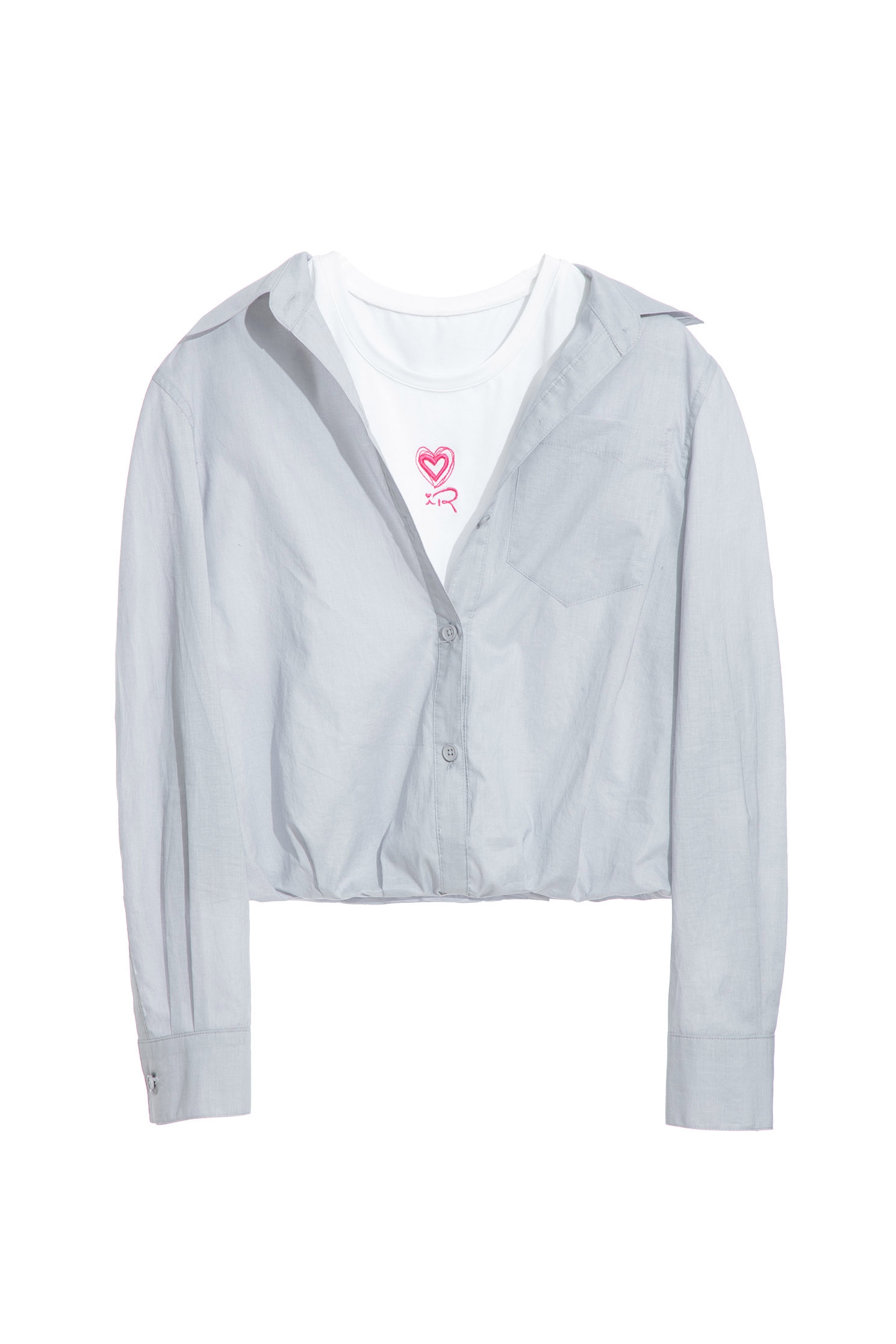 Two Piece Grey Button Front BlouseLayered-look shirt,T-shirts,Office Looks,Tops,Embroidered,Season (SS) Look,simple outfits,Blouses,upperclass