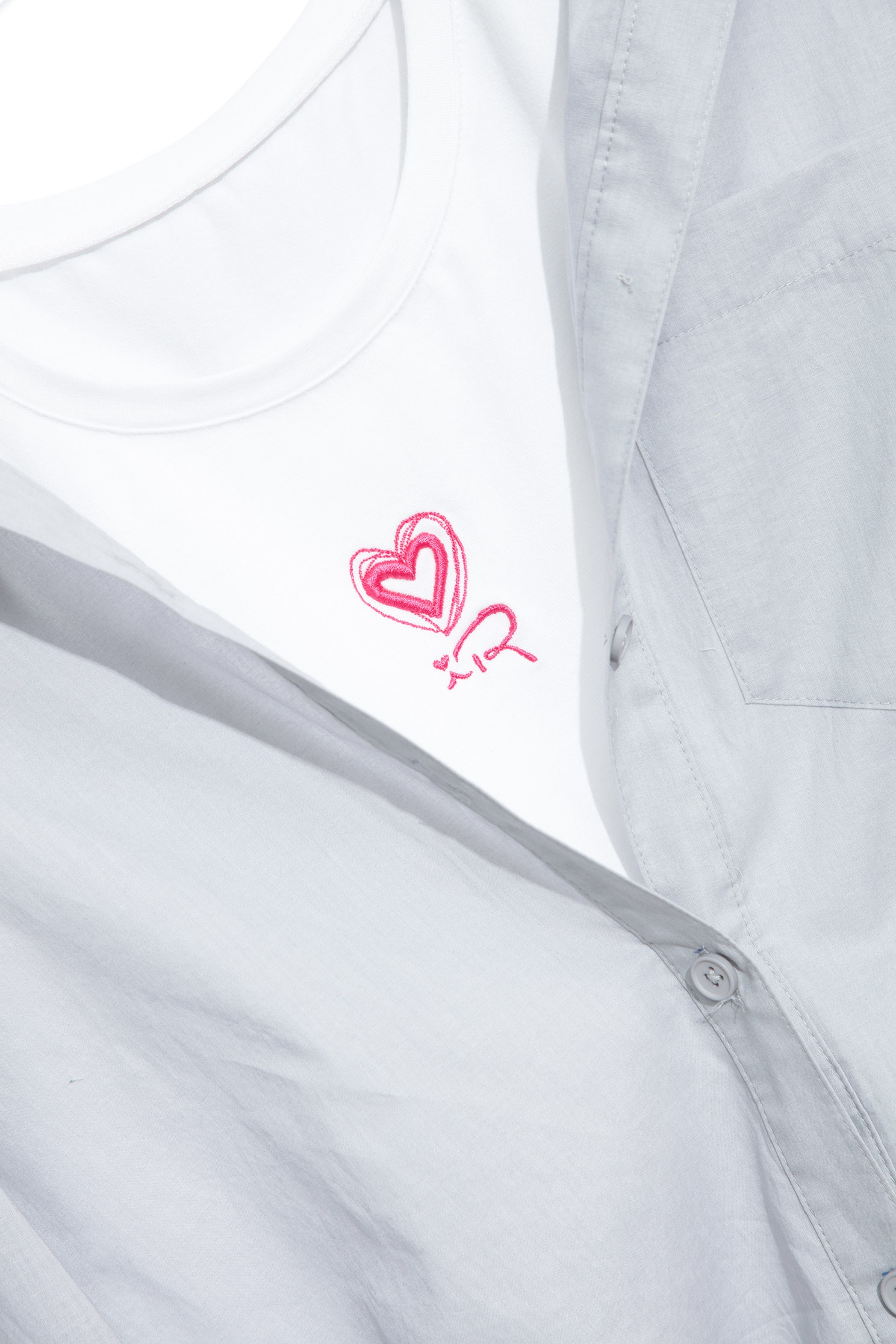 Two Piece Grey Button Front BlouseLayered-look shirt,T-shirts,Office Looks,Tops,Embroidered,Season (SS) Look,simple outfits,Blouses,upperclass