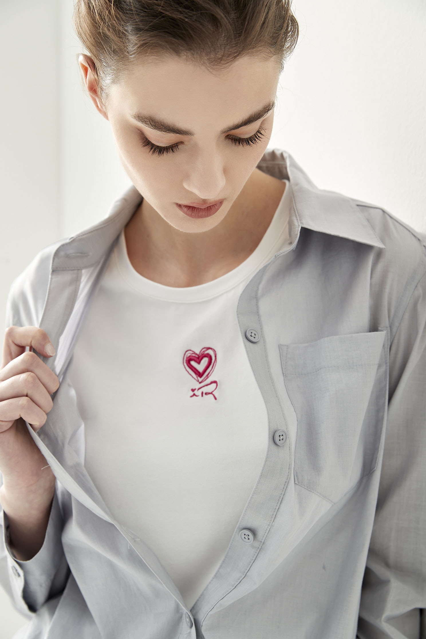 Two Piece Grey Button Front BlouseLayered-look shirt,T-shirts,Office Looks,Tops,Embroidered,Season (SS) Look,simple outfits,Blouses,upperclass