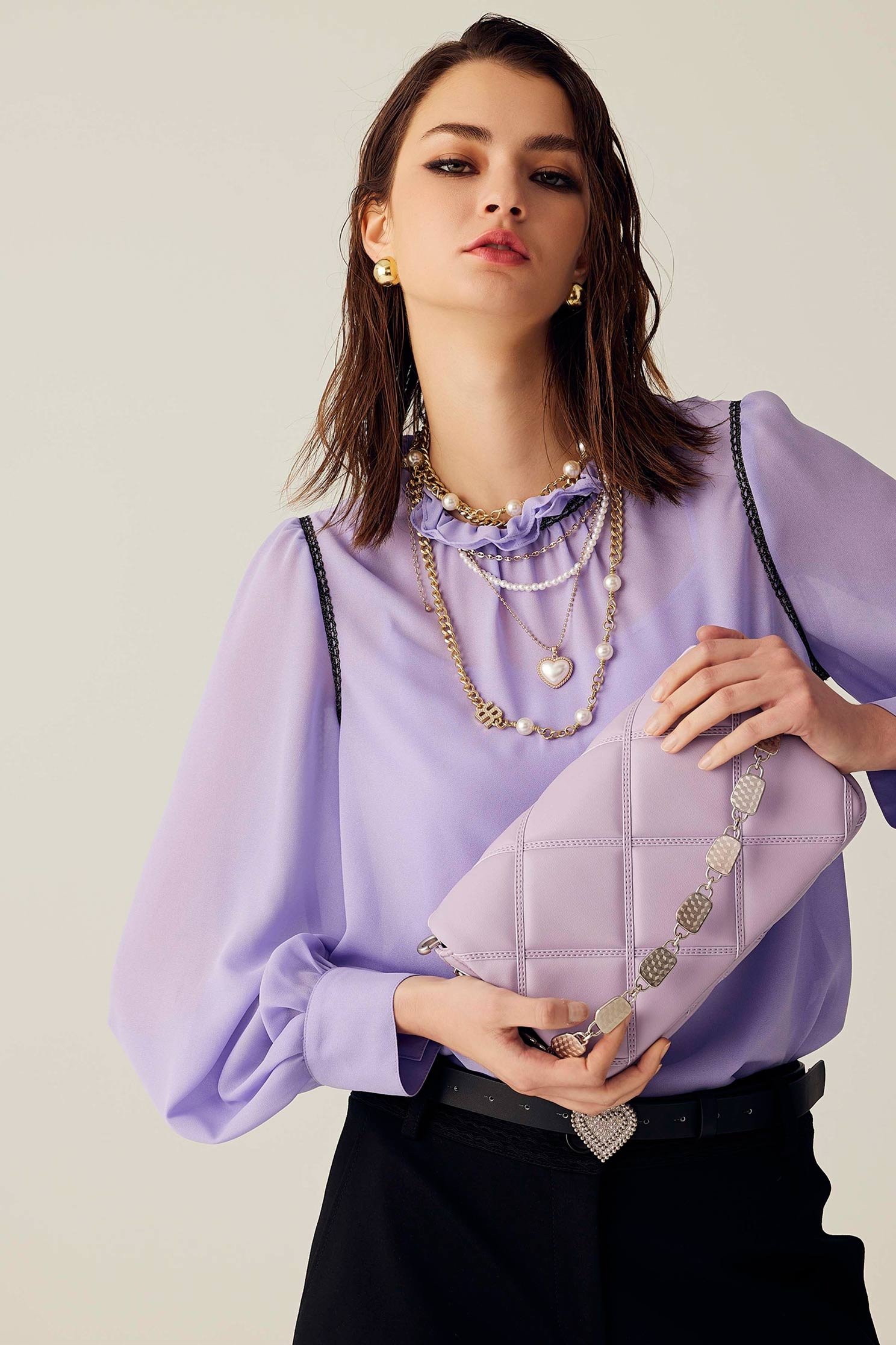 Long sleeve Ruffle Collar Chiffon TopLong sleeve Ruffle Collar Chiffon Top,Tops,Season (SS) Look,Blouses,Chiffon