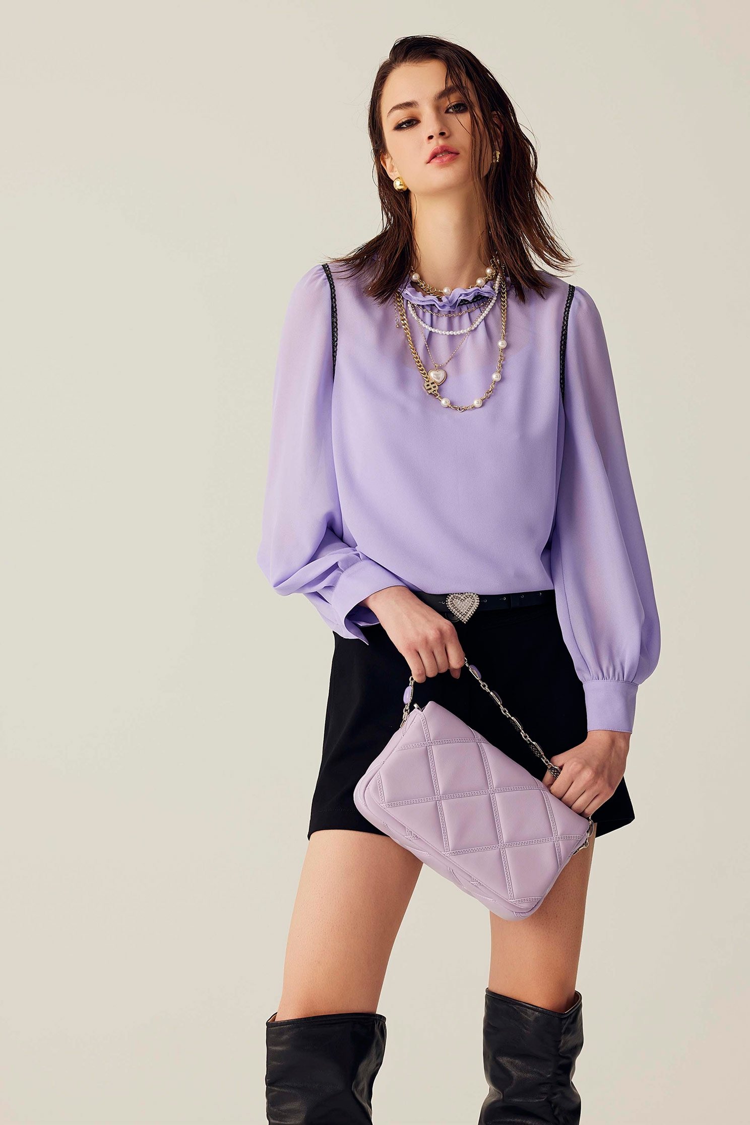 Long sleeve Ruffle Collar Chiffon TopLong sleeve Ruffle Collar Chiffon Top,Tops,Season (SS) Look,Blouses,Chiffon