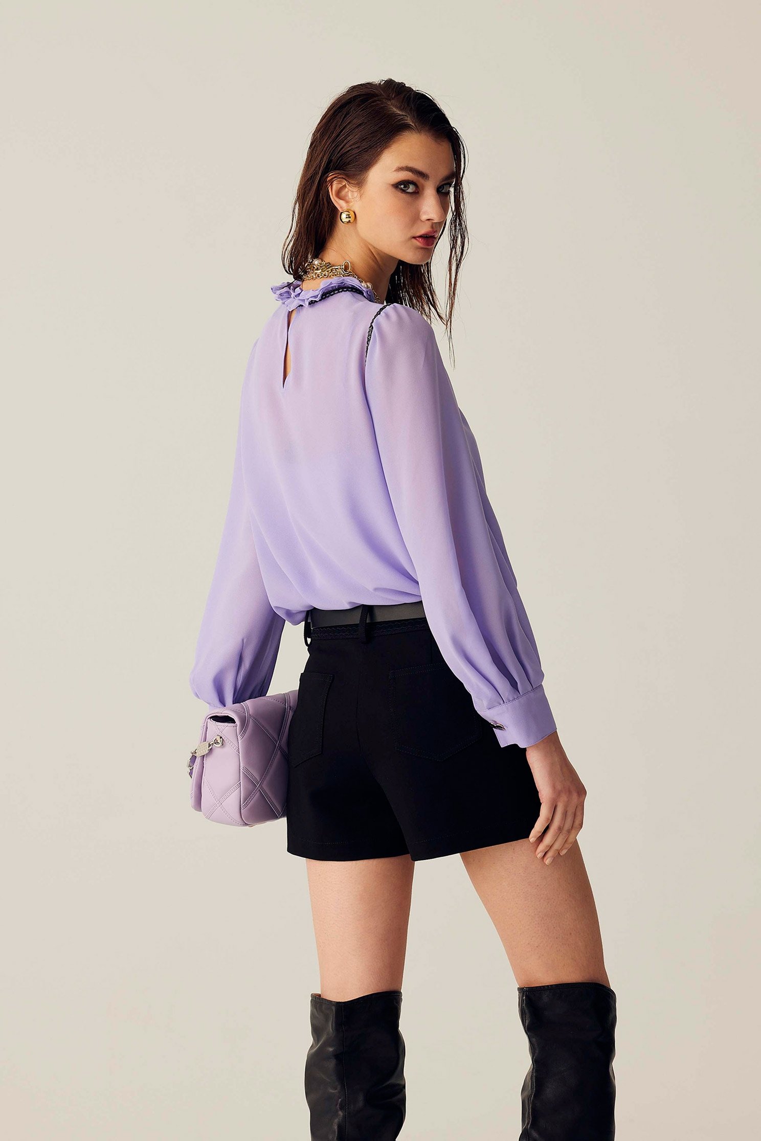 Long sleeve Ruffle Collar Chiffon TopLong sleeve Ruffle Collar Chiffon Top,Tops,Season (SS) Look,Blouses,Chiffon