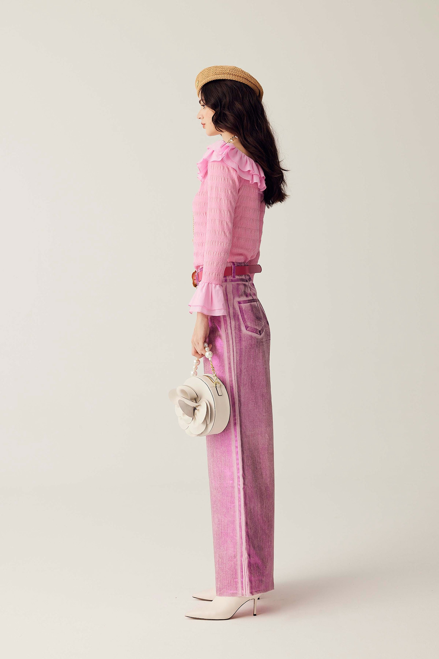 Double Layer Flounce Collar Pink TopDouble Layer Flounce Collar Pink Top,Tops,Season (SS) Look