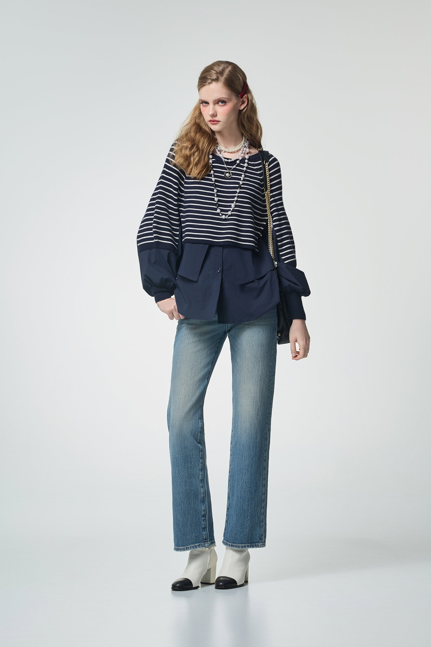 Fake Two Piece Stripe Knit TopFake Two Piece Stripe Knit Top,Tops,Stripe,Season (AW) Look,Blouses,Knitted,Knitted tops,Knitted tops