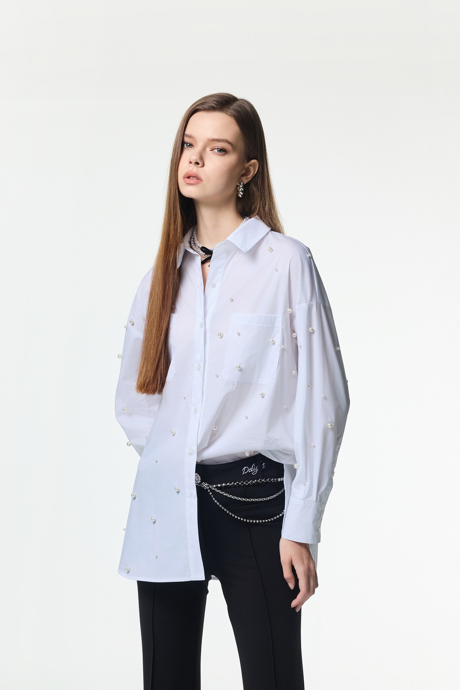 Pearl Detail Button Front BlousePearl Detail Button Front Blouse,Office Looks,pearl,Season (AW) Look,Blouses