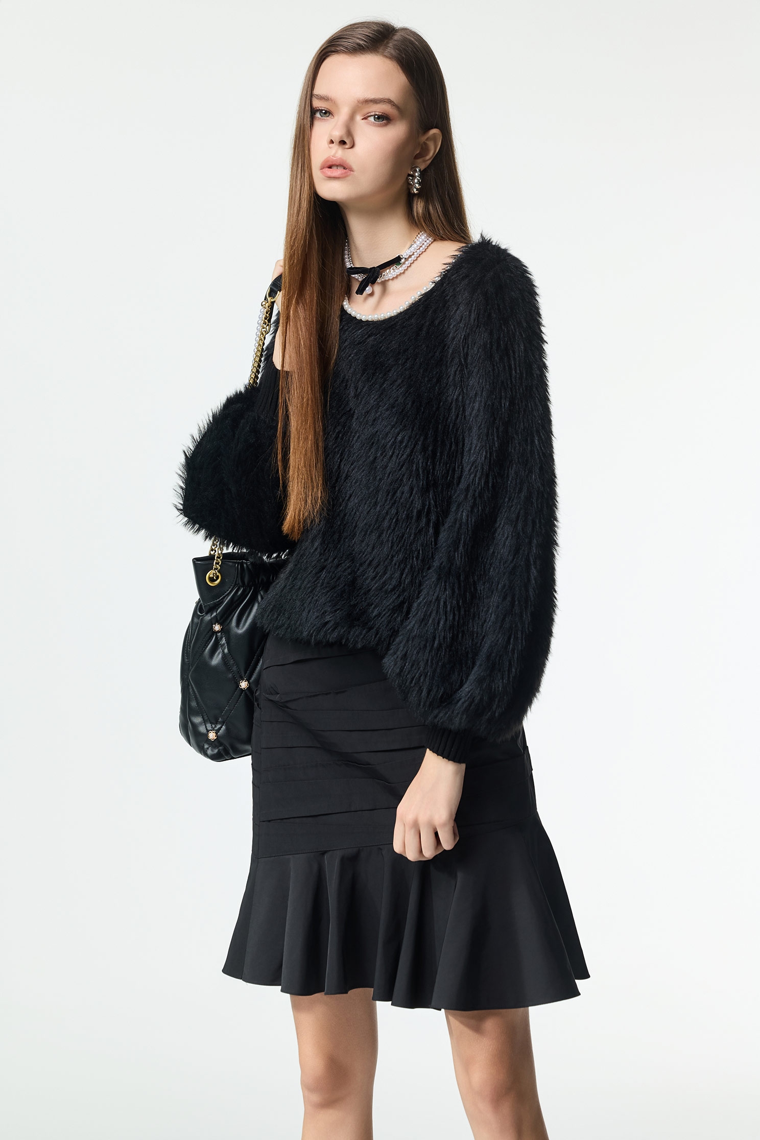 Pearl Detail Faux Fur TopPearl Detail Faux Fur Top,Office Looks,Tops,pearl,Season (AW) Look,Valentine,Blouses