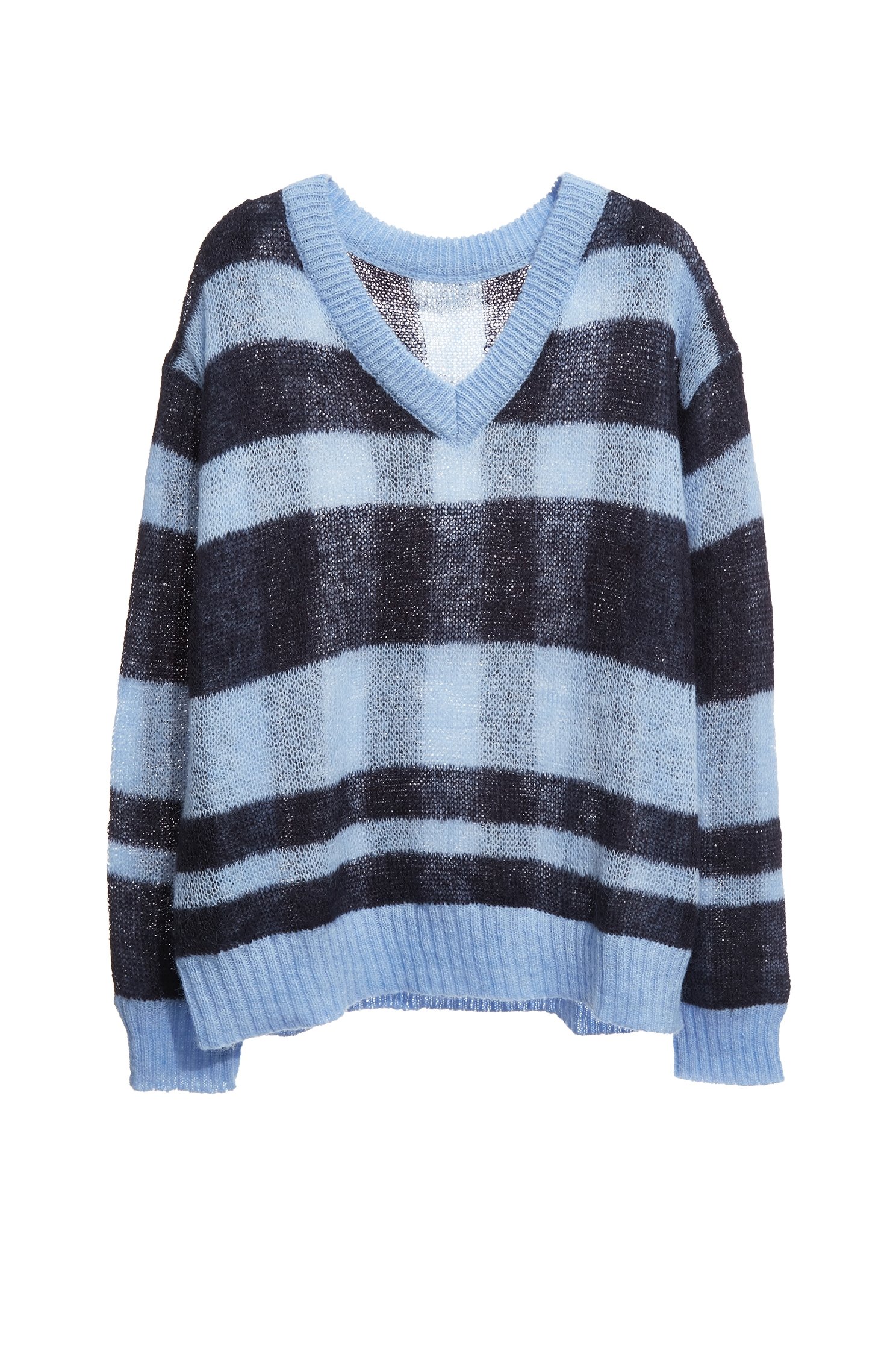 Contrast Stripe V-neck Knit TopContrast Stripe V-neck Knit Top,Tops,Plaid,Season (AW) Look,Knitted,Knitted tops