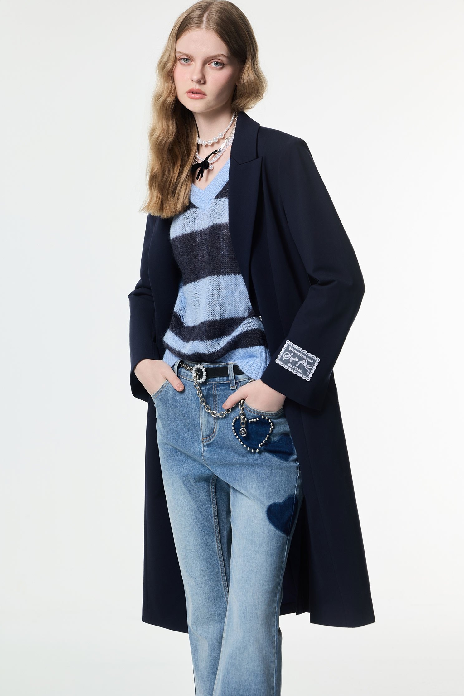 Contrast Stripe V-neck Knit TopContrast Stripe V-neck Knit Top,Tops,Plaid,Season (AW) Look,Knitted,Knitted tops