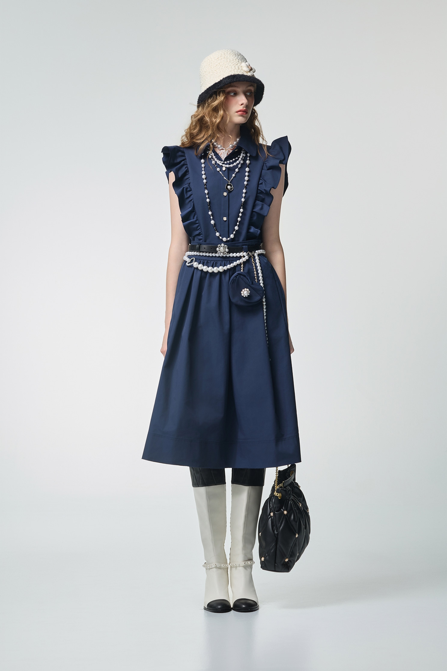 Navy Ruffle Button Front VestNavy Ruffle Button Front Vest,Tops,Season (AW) Look