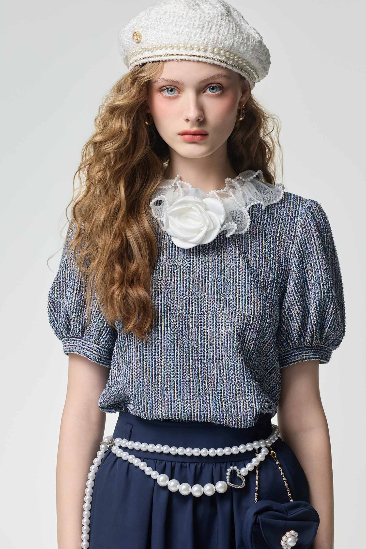 Ruffle Collar Short Sleeve TopRuffle Collar Short Sleeve Top,Tops,pearl,Season (AW) Look