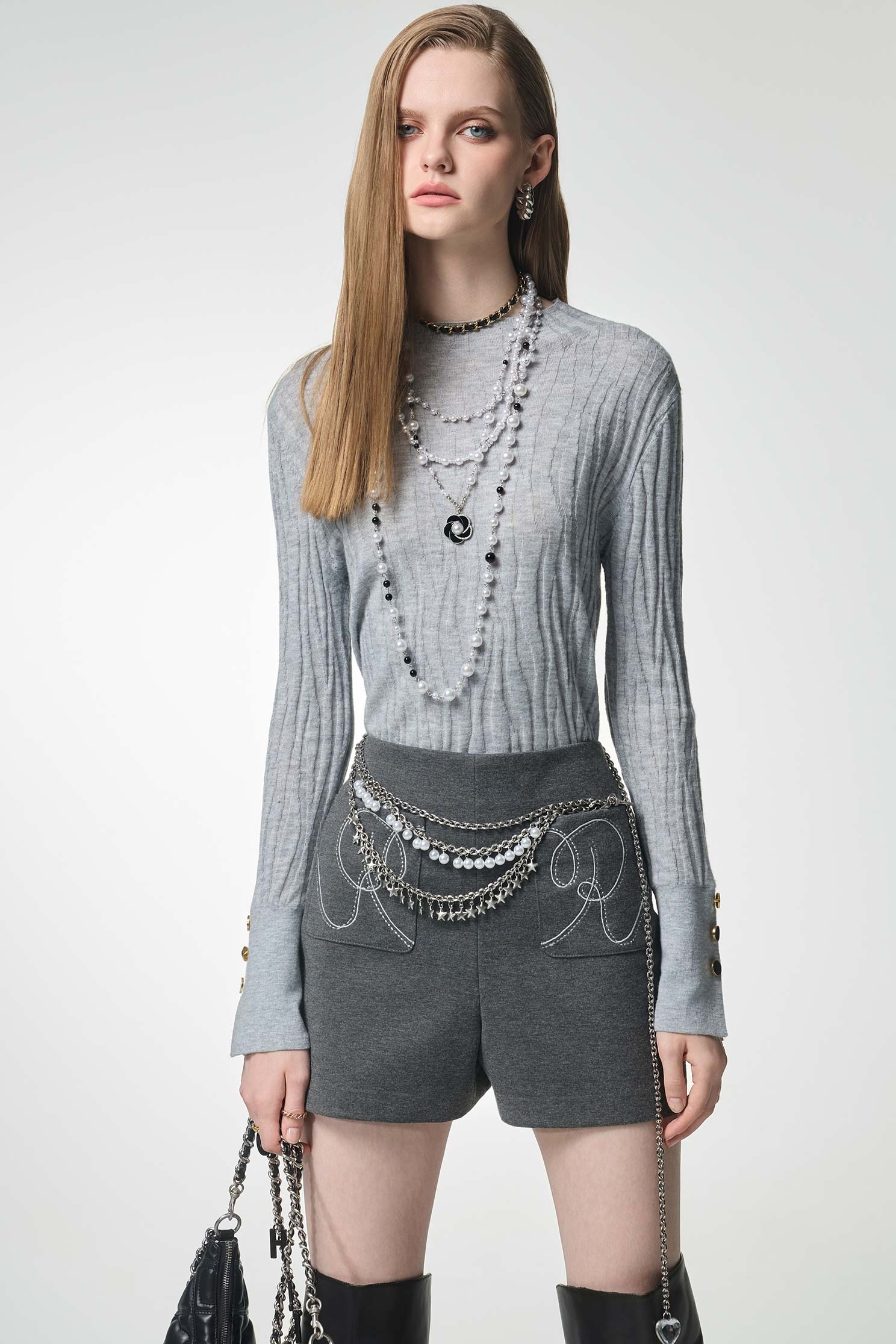 Grey Long Sleeve Fitted Knit TopGrey Long Sleeve Fitted Knit Top,Office Looks,Tops,Season (AW) Look,Valentine,Knitted,Knitted tops,Knitted tops