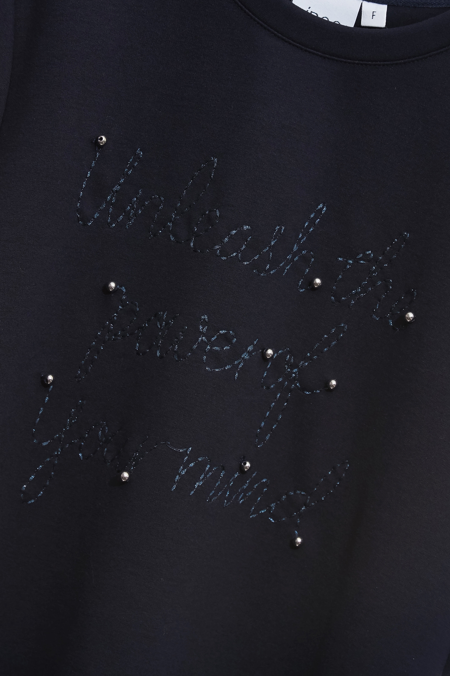 Front Stitch Slogan Navy TeeFront Stitch Slogan Navy Tee,Tops,Embroidered,Season (AW) Look,bows