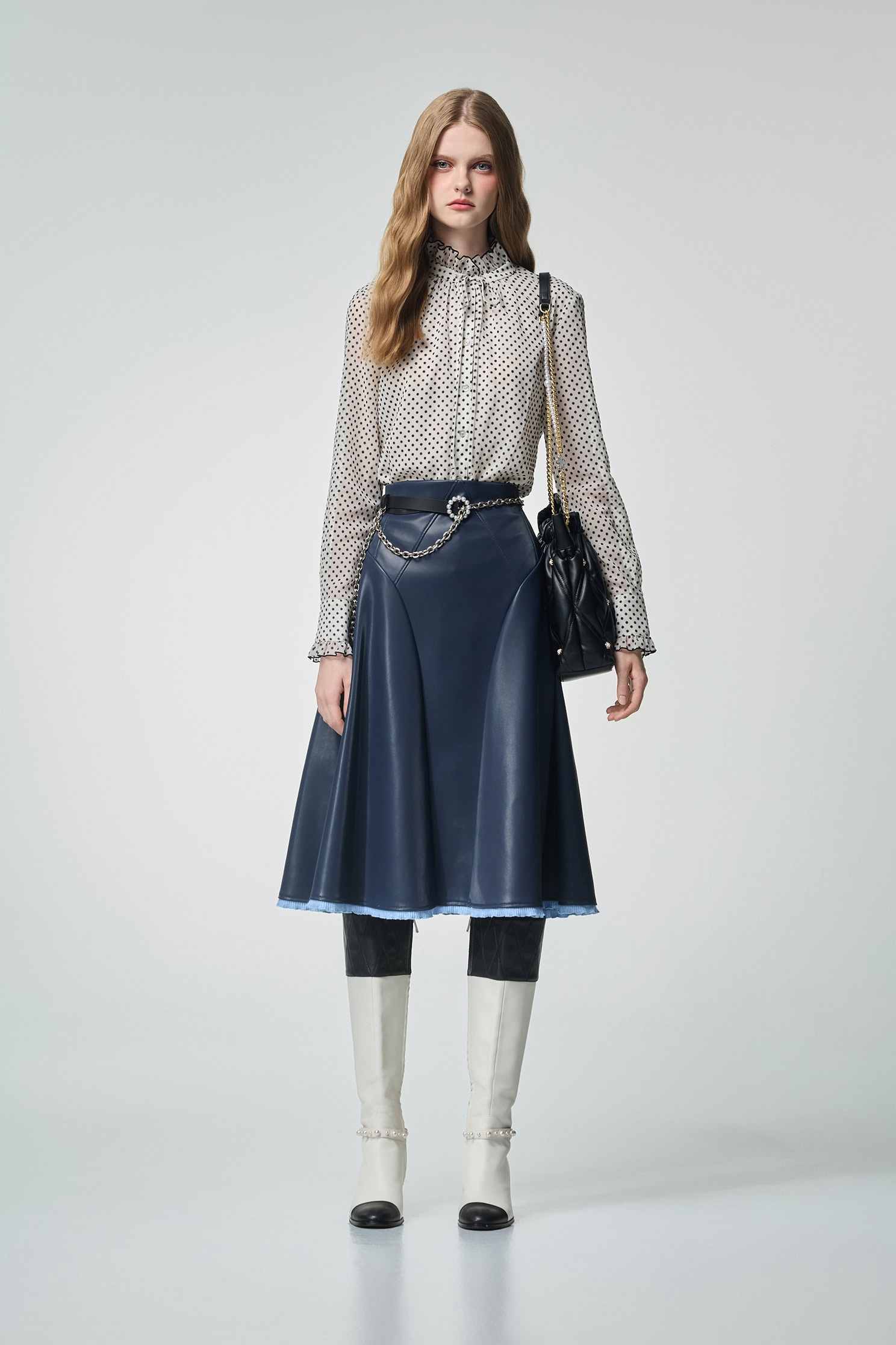 Polka Dot Ruffle Trim Detail BlousePolka Dot Ruffle Trim Detail Blouse,Tops,Season (AW) Look,Chiffon