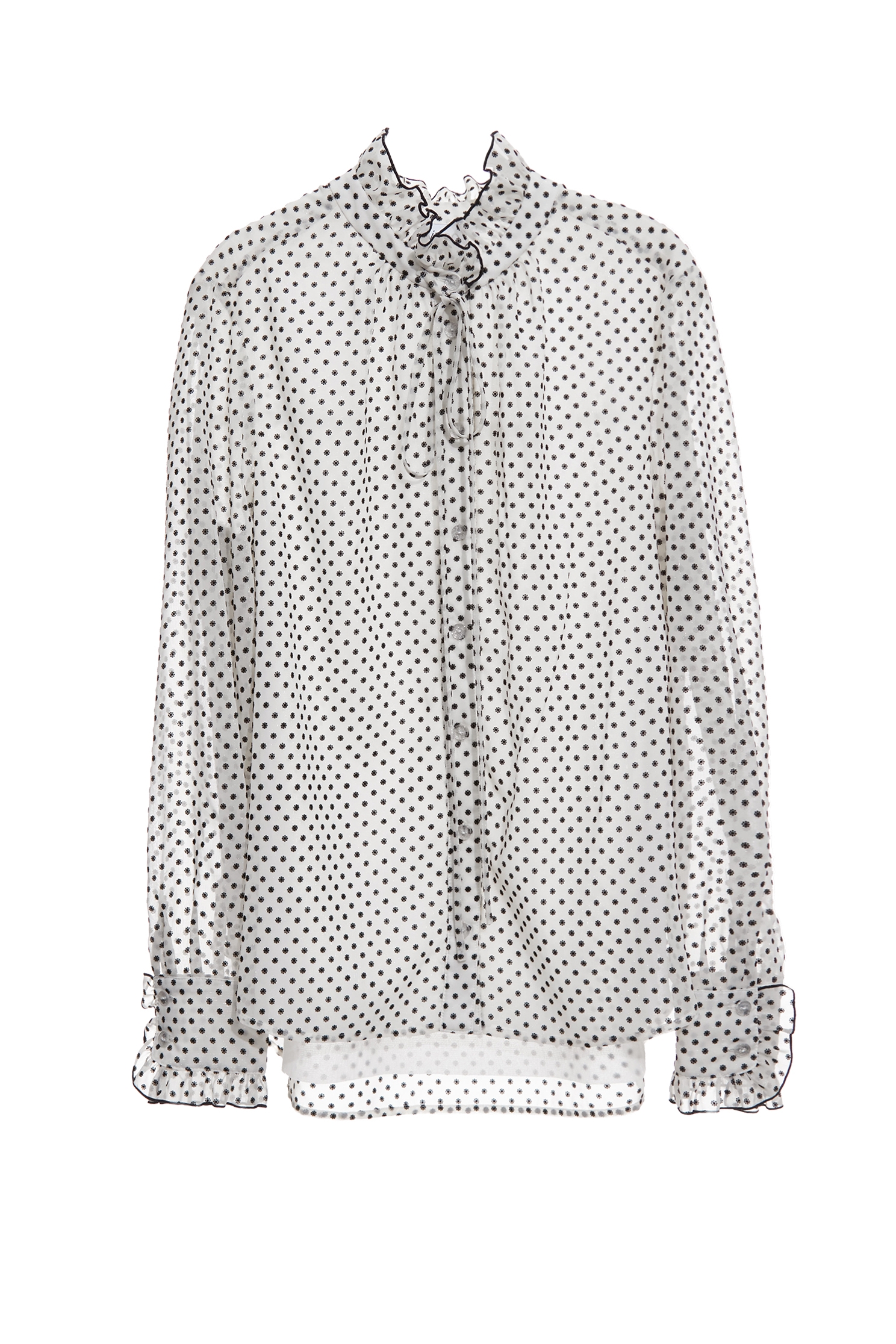 Polka Dot Ruffle Trim Detail BlousePolka Dot Ruffle Trim Detail Blouse,Tops,Season (AW) Look,Chiffon
