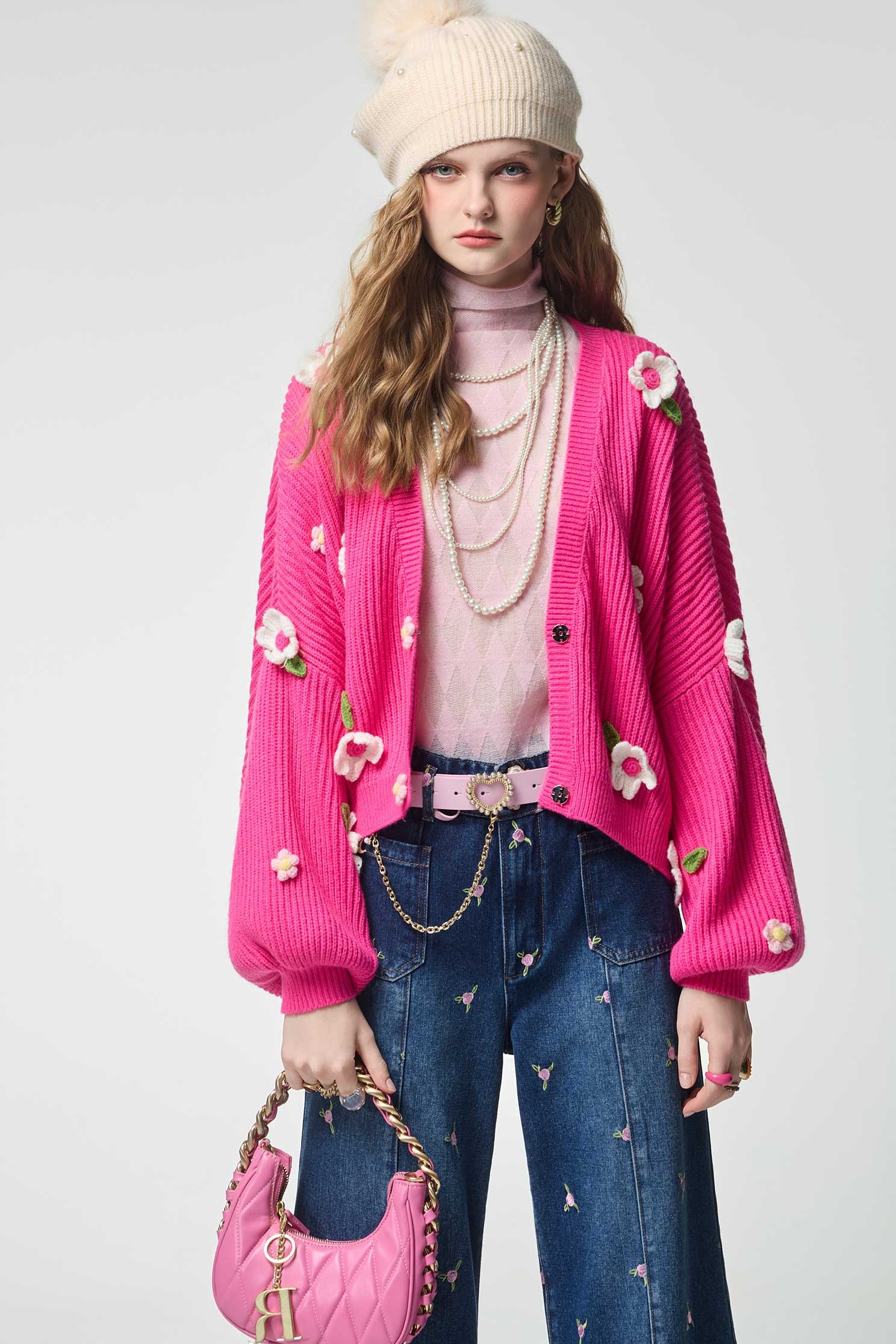 Pink Argyle Pattern Knit TopPink Argyle Pattern Knit Top,Tops,Plaid,Season (AW) Look,Knitted,Knitted tops