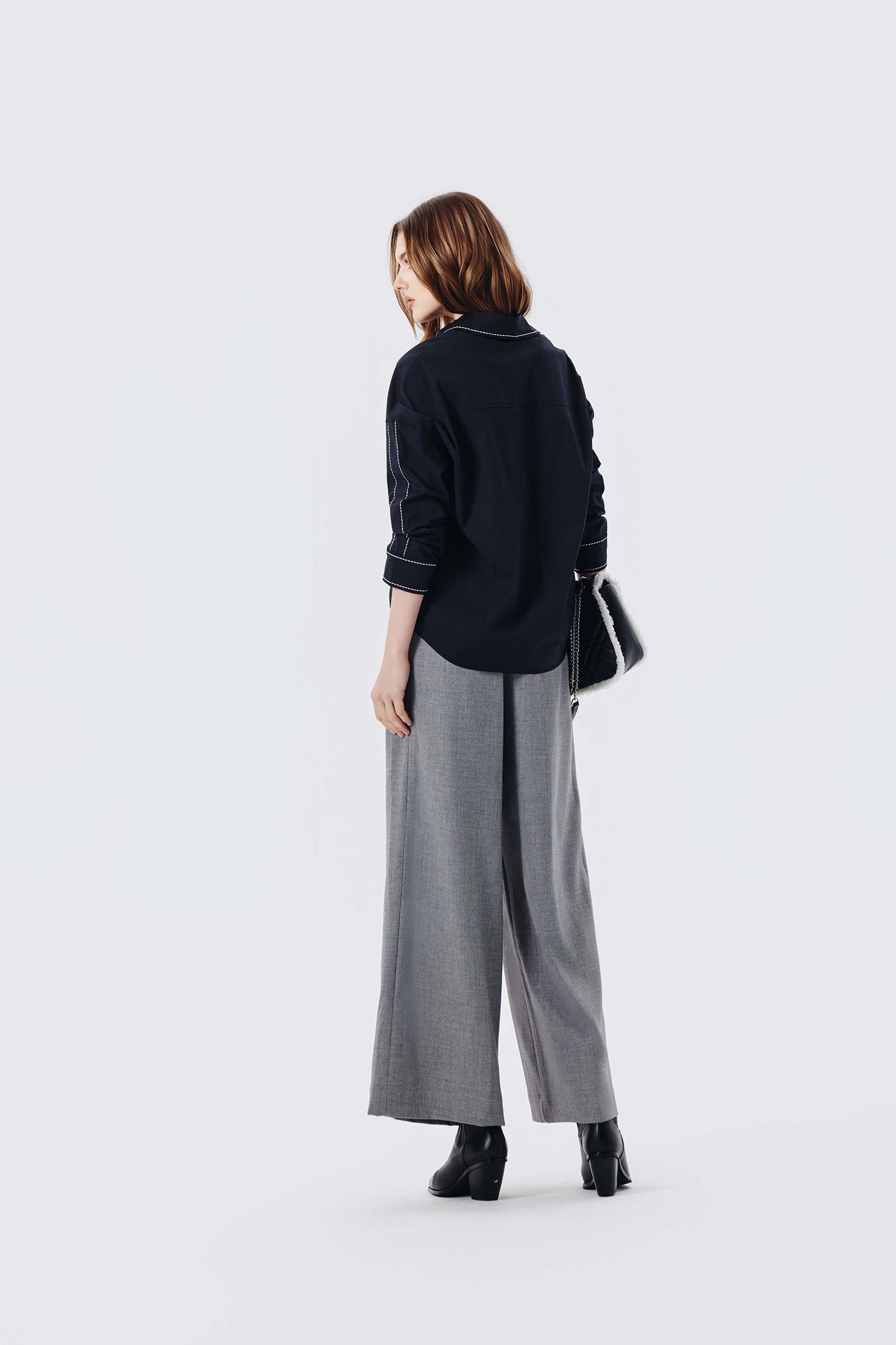 Contrast Stitch Detail Dark Grey BlouseContrast Stitch Detail Dark Grey Blouse,Office Looks,Tops,Season (AW) Look,Blouses