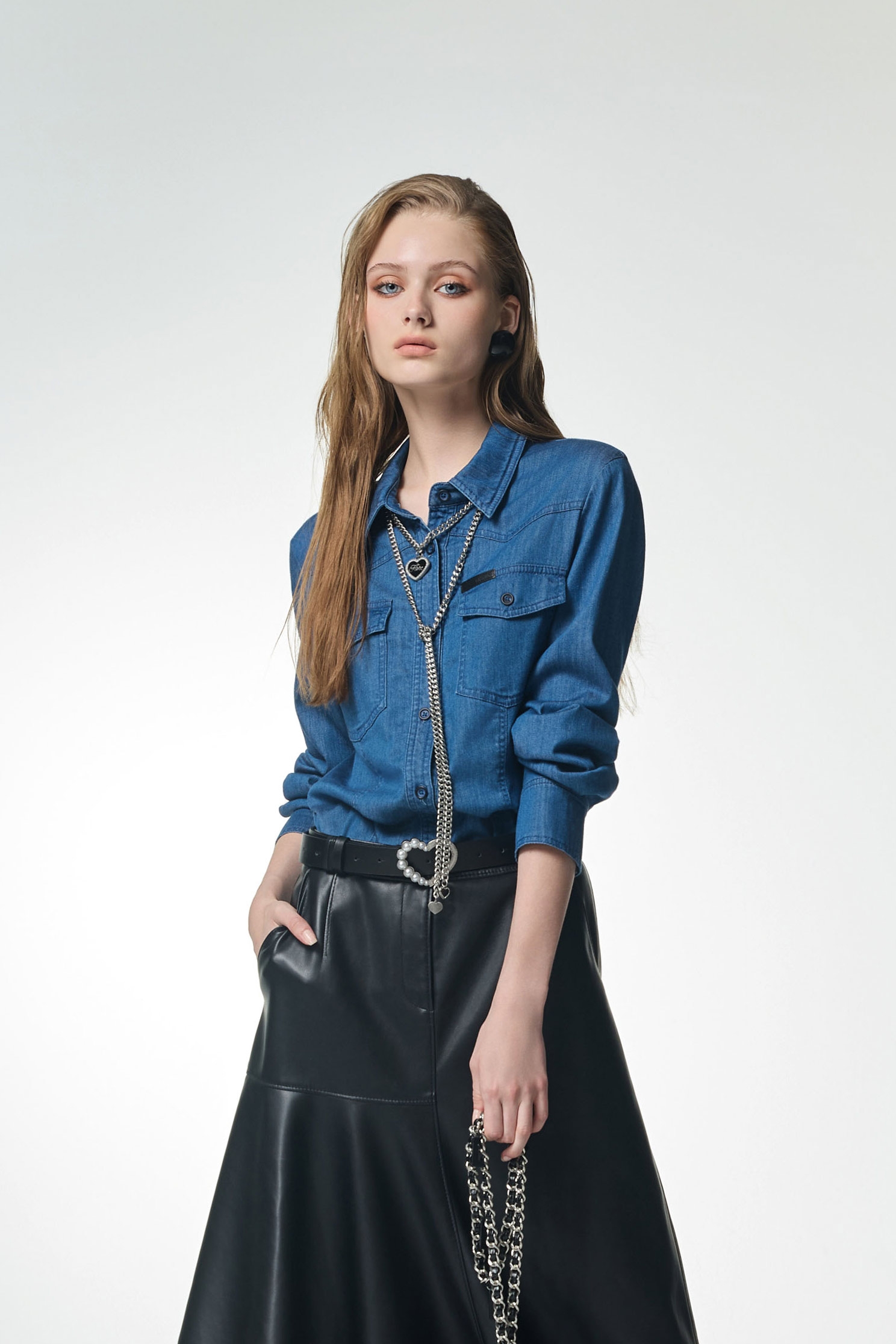 Long Sleeve Denim TopLong Sleeve Denim Top,Office Looks,Denim,Denim,Season (AW) Look,Blouses