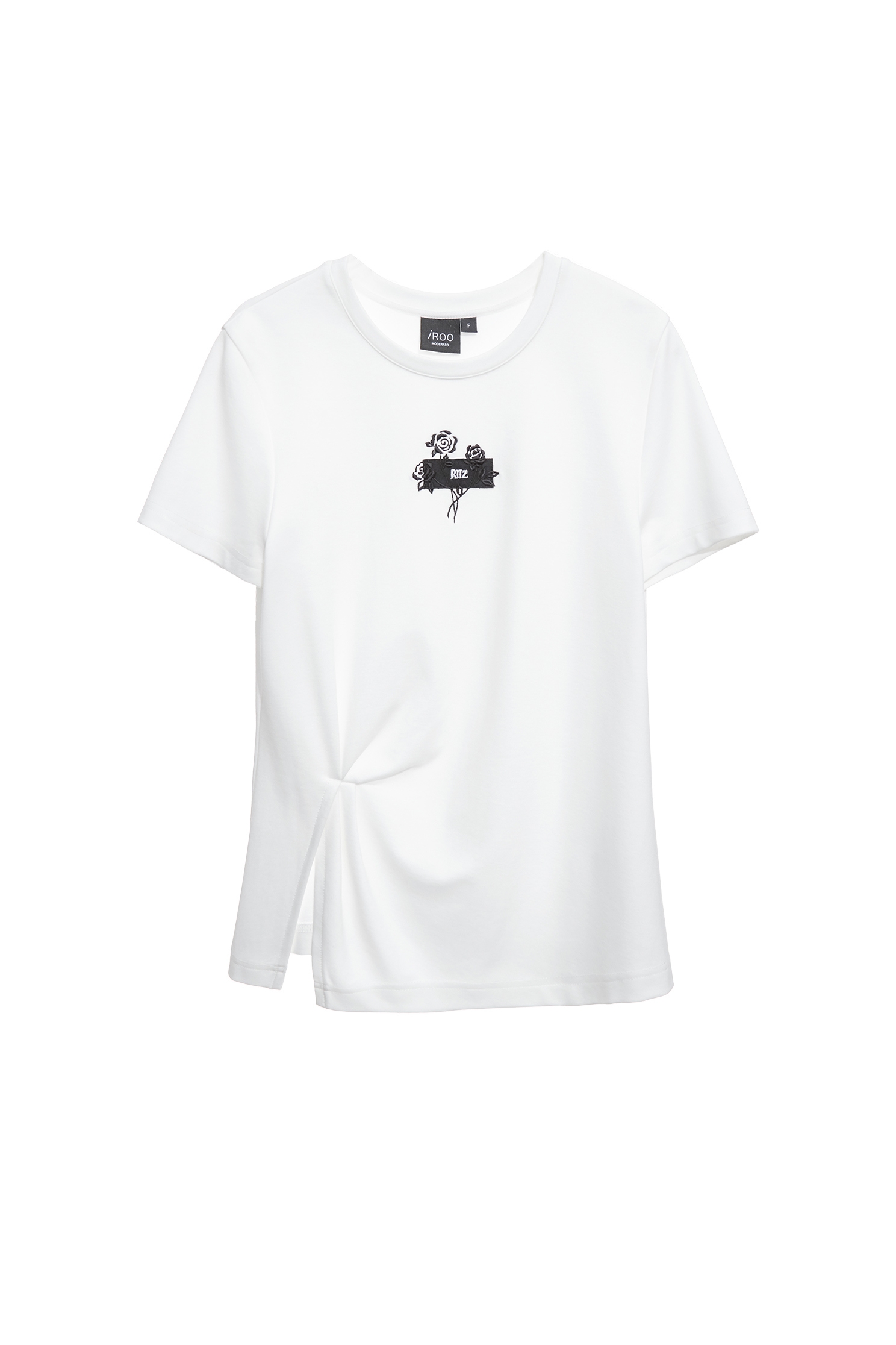 Embroidery Floral Side Slit TeeEmbroidery Floral Side Slit Tee,Tops,Embroidered,Trends,White tops,Season (AW) Look