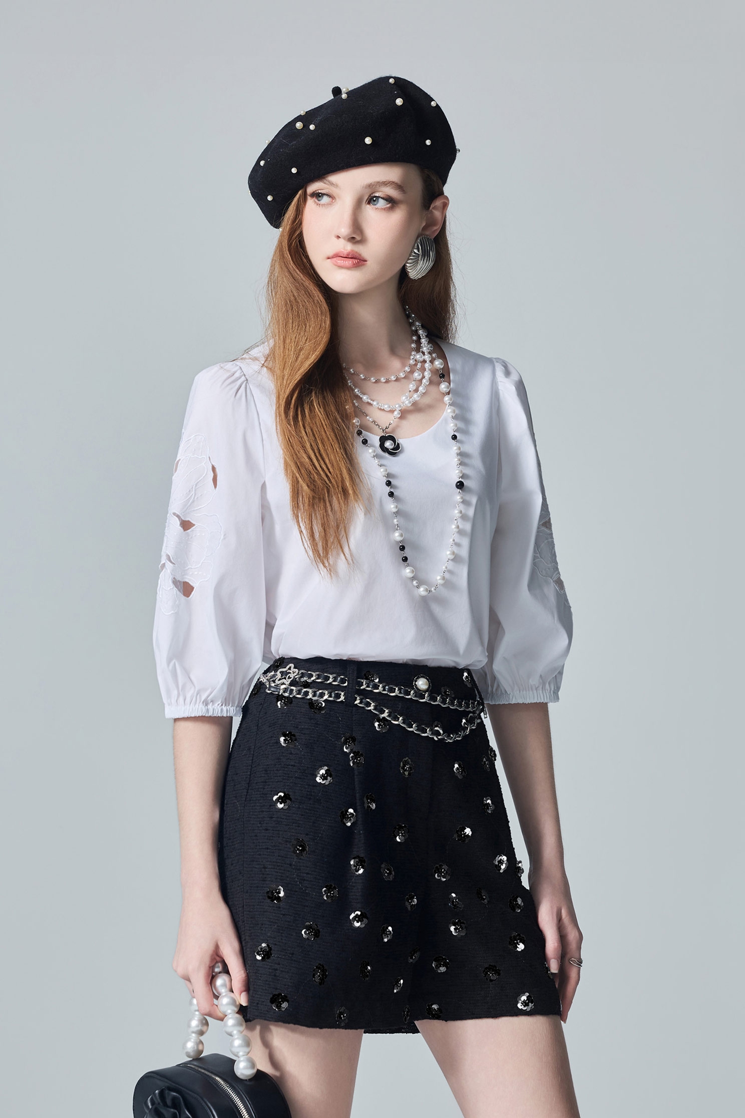 Floral Embroidery Sleeve White TopFloral Embroidery Sleeve White Top,Tops,Embroidered,Trends,White tops,Season (AW) Look