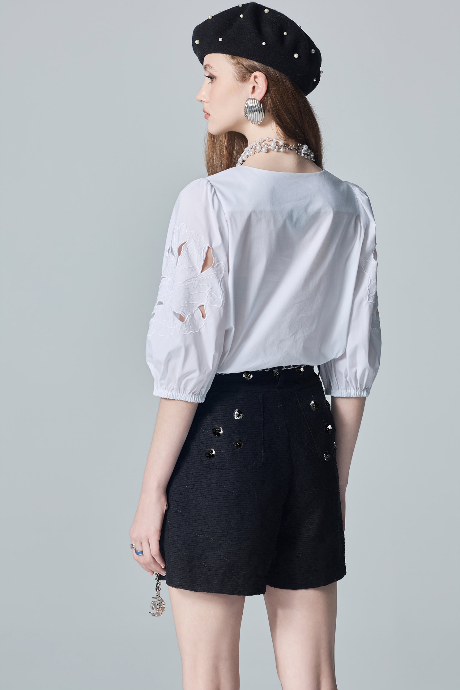 Floral Embroidery Sleeve White TopFloral Embroidery Sleeve White Top,Tops,Embroidered,Trends,White tops,Season (AW) Look