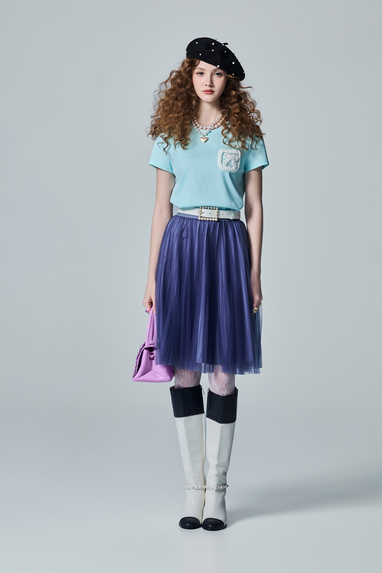 Bow Detail Patch Pocket Blue TeeBow Detail Patch Pocket Blue Tee,Tops,Season (AW) Look,bows